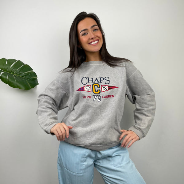 Chaps Ralph Lauren Grey Embroidered Spell Out Sweatshirt (M)