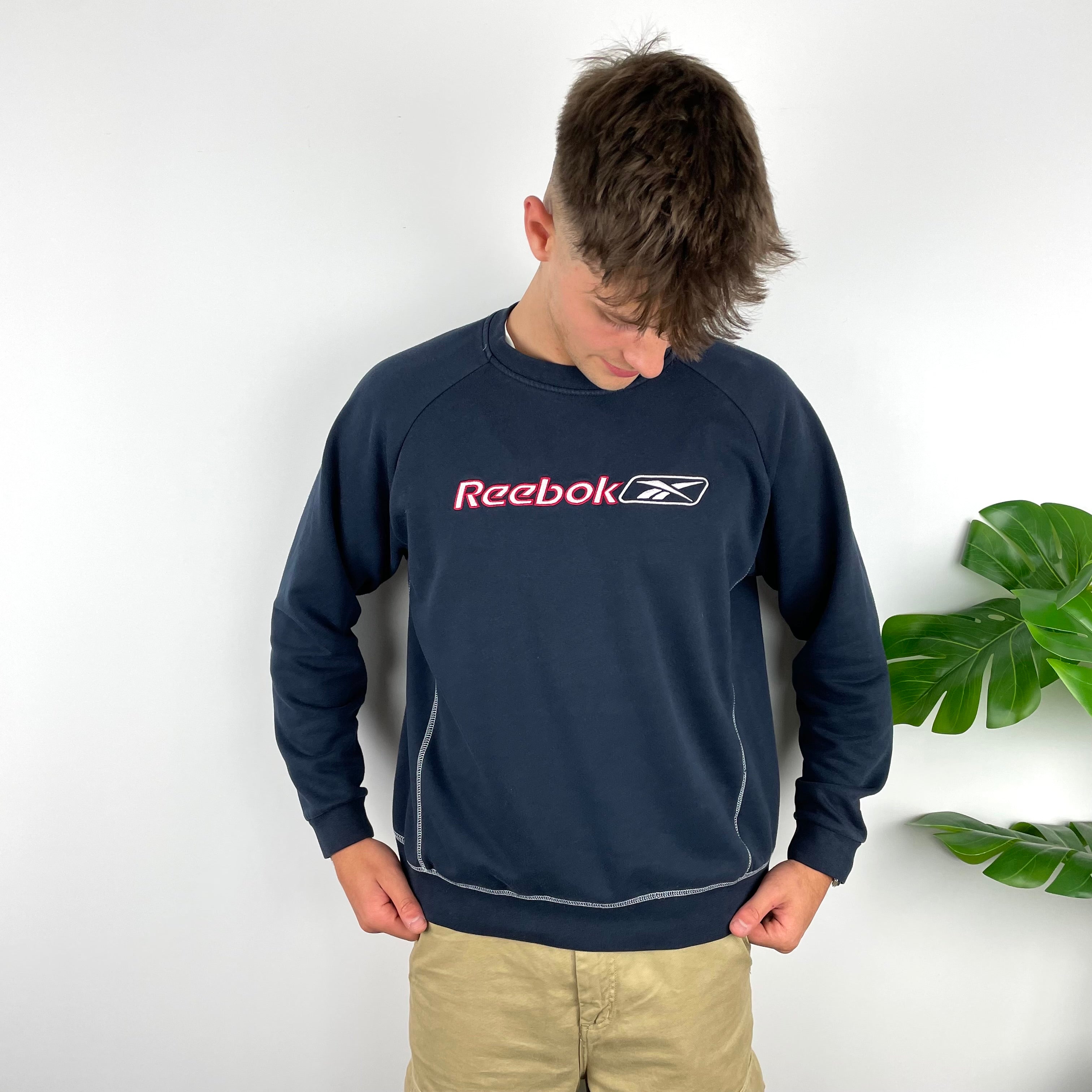 Reebok RARE Navy Embroidered Spell Out Sweatshirt (L)