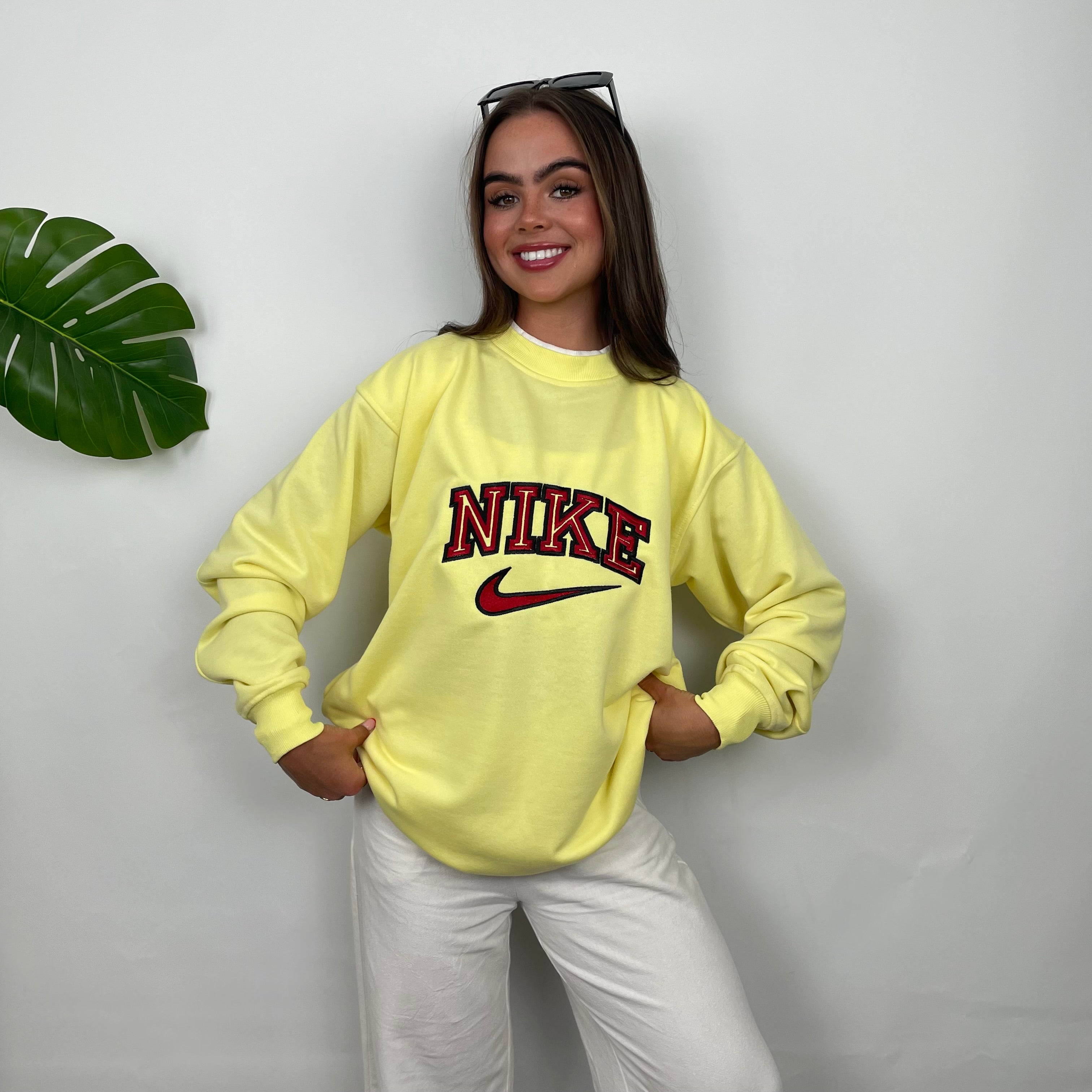 Nike Pastel Yellow Embroidered Spell Out Sweatshirt (L)