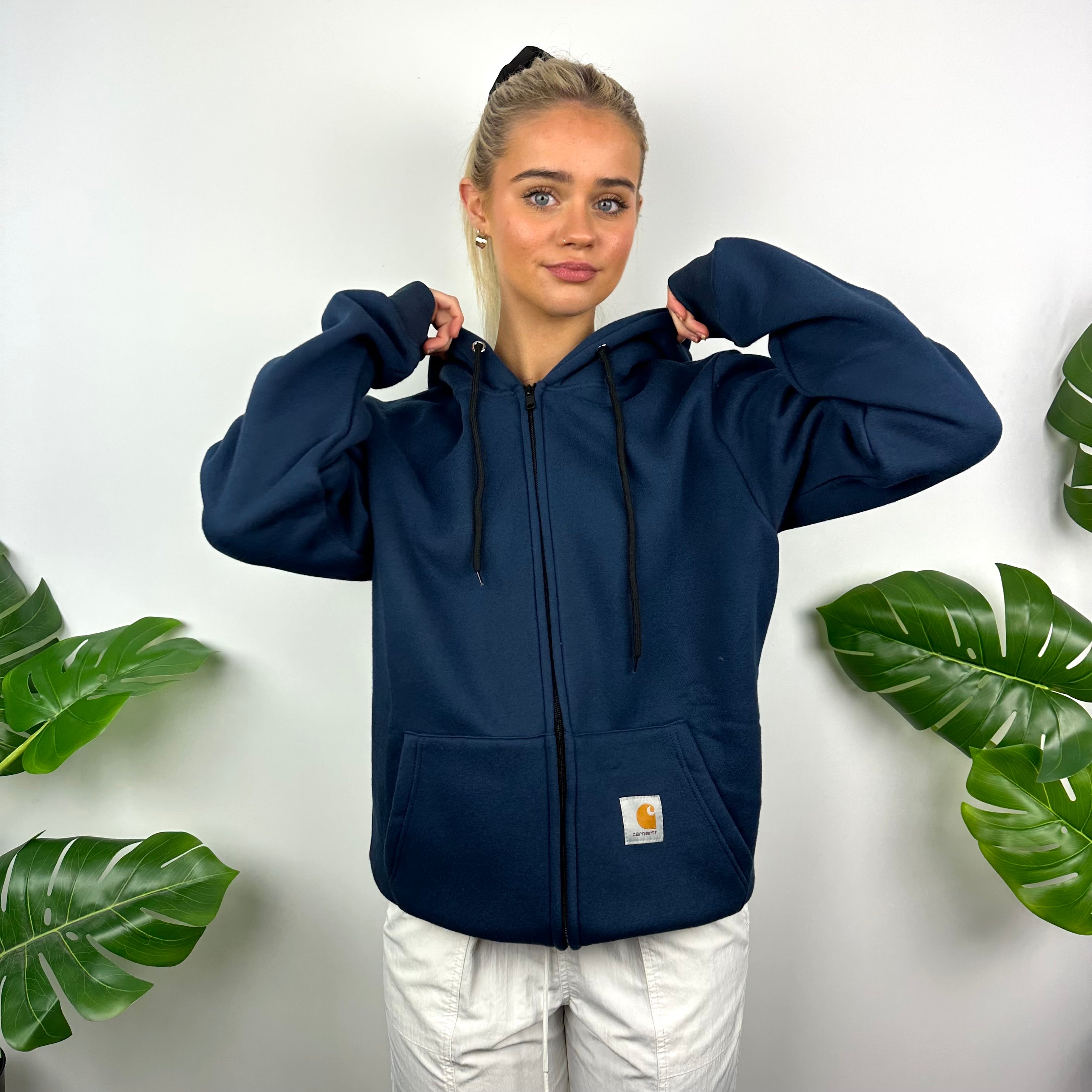 Carhartt Navy Embroidered Logo Zip Up Hoodie Jacket (M)