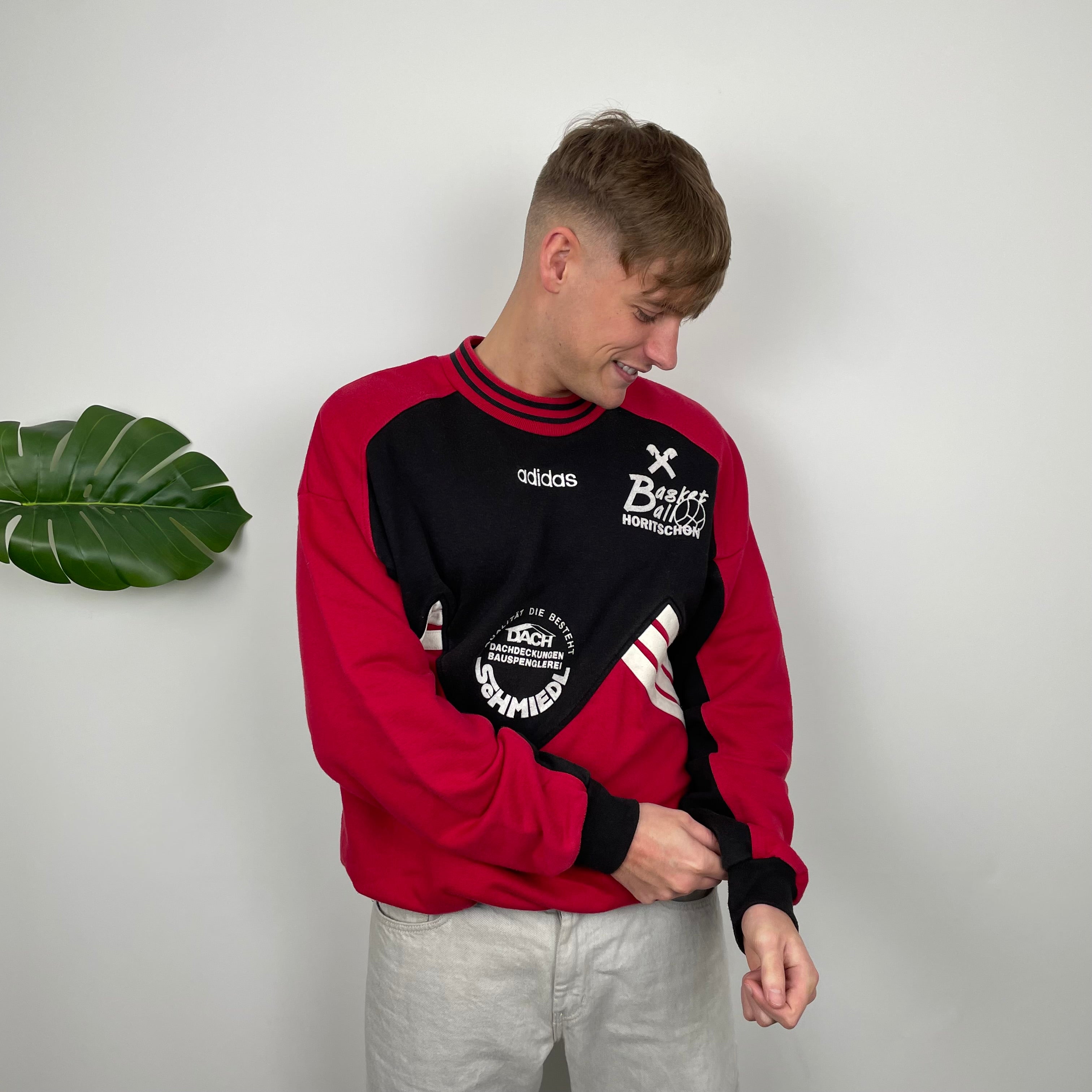 Adidas Red & Black Embroidered Spell Out Sweatshirt (L)