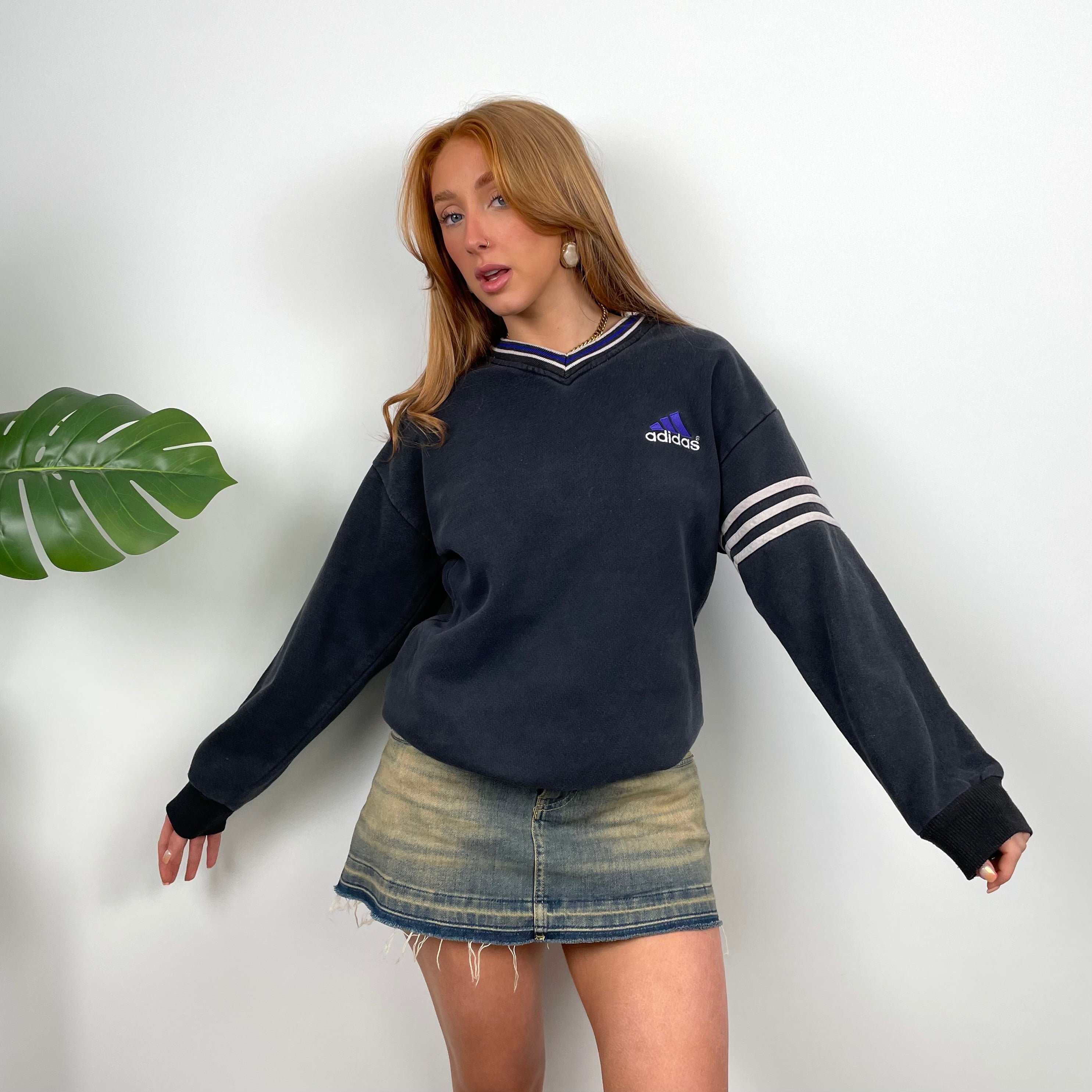 Adidas Navy Embroidered Spell Out Sweatshirt (S)