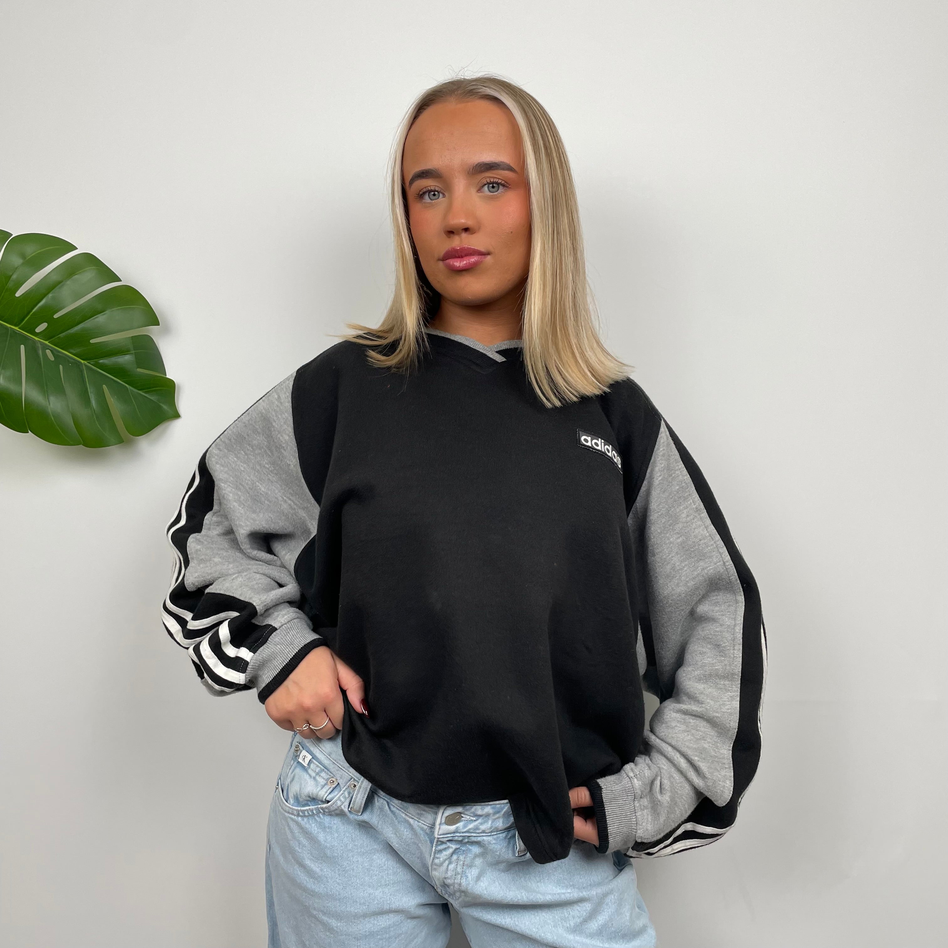 Adidas Black & Grey Embroidered Spell Out Sweatshirt (L)