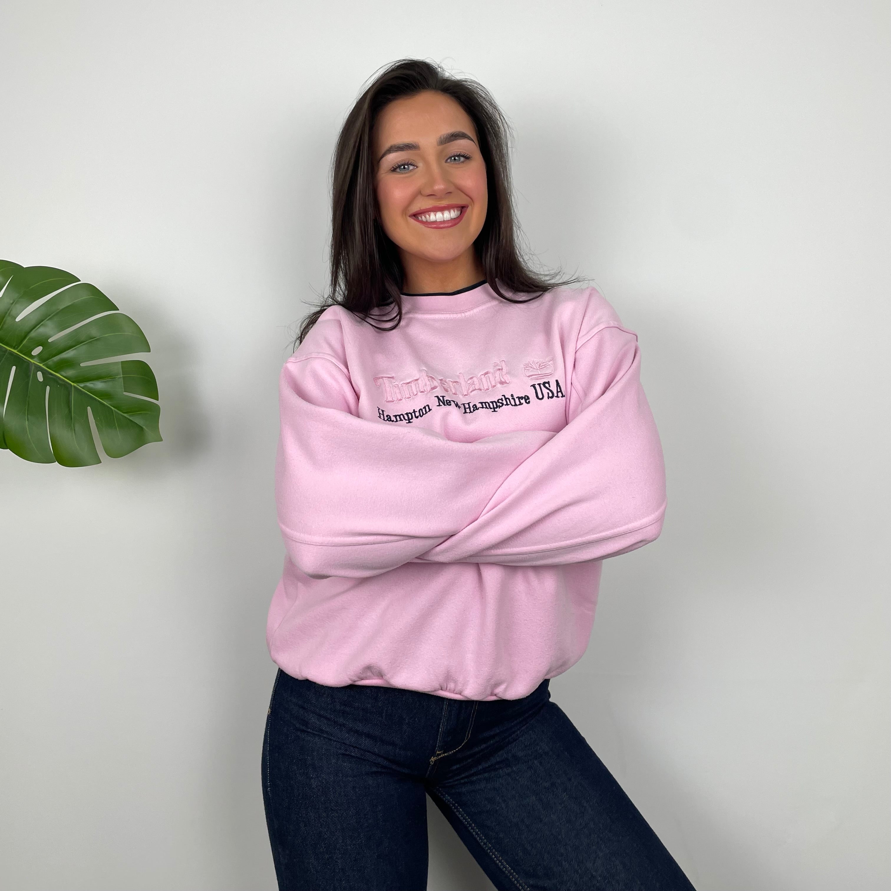 Timberland Baby Pink Embroidered Spell Out Sweatshirt (M)