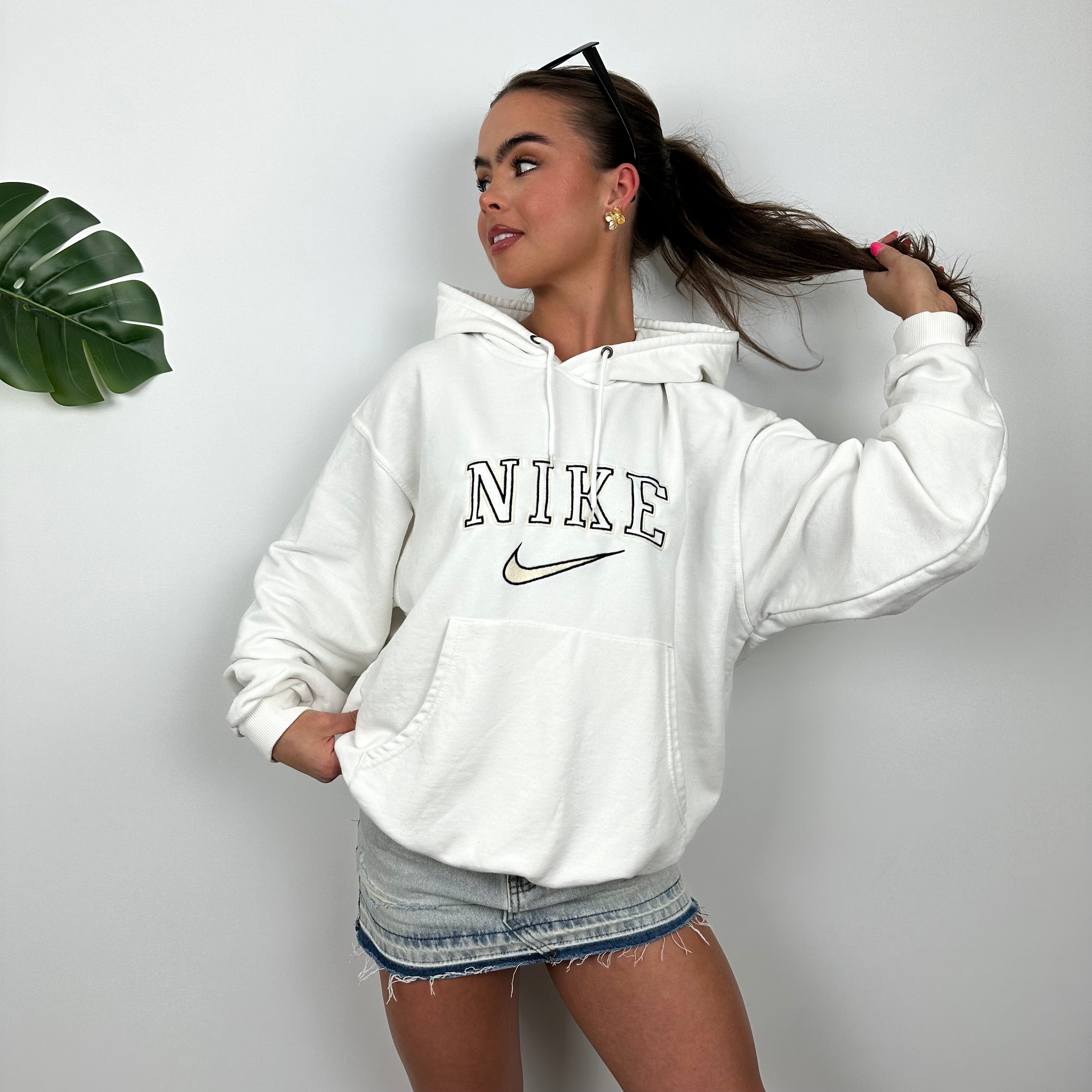 Nike White Embroidered Spell out Hoodie (M)