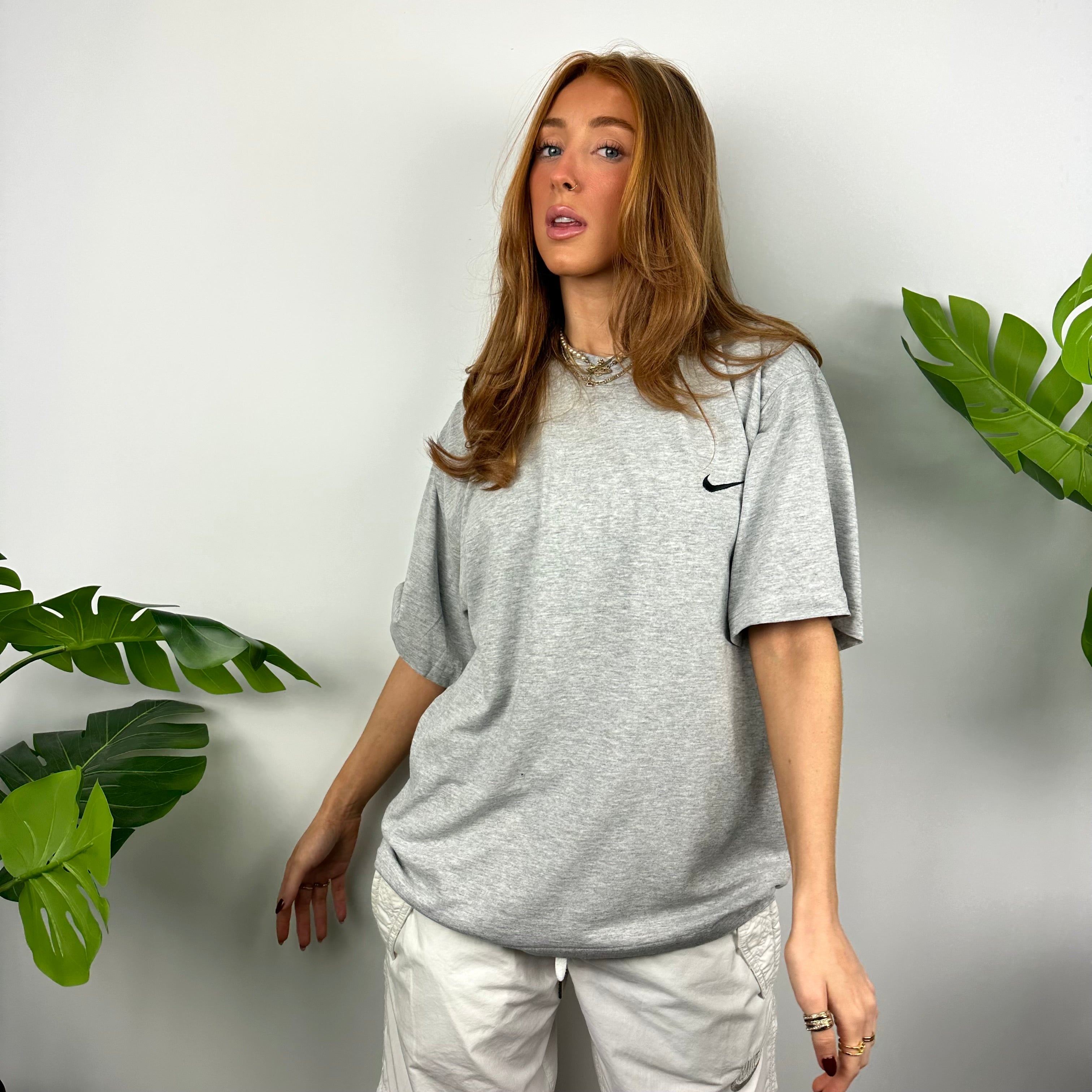 Nike Grey Embroidered Swoosh T Shirt (M)