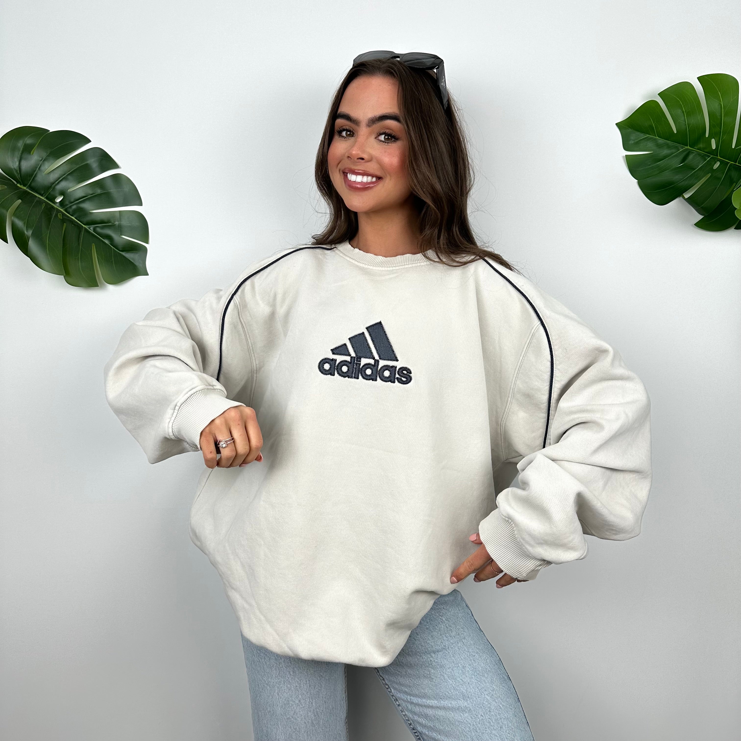 Adidas RARE White Embroidered Spell Out Sweatshirt (XL)