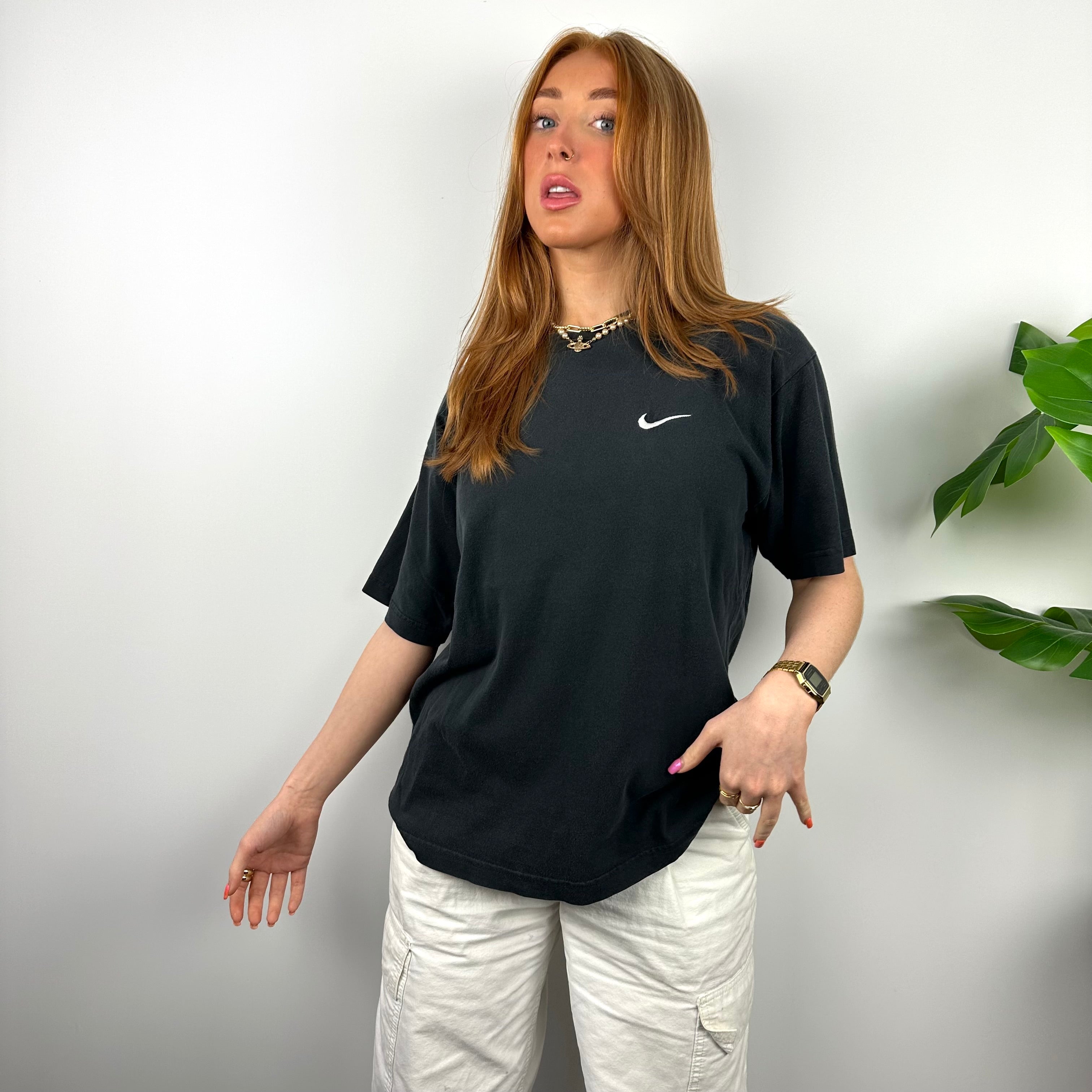 Nike RARE Black Embroidered Swoosh T Shirt (M)