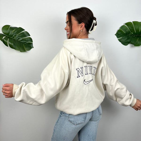 Nike RARE Cream Embroidered Spell Out Zip Up Hoodie Jacket (XL)