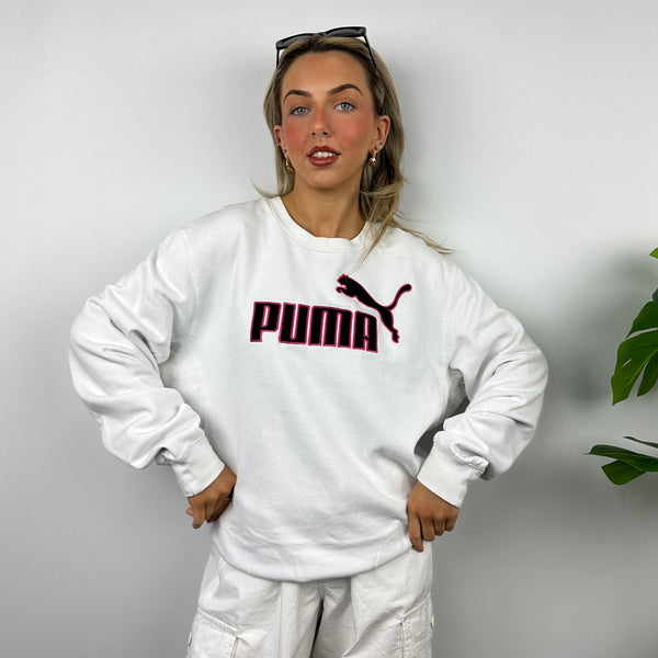 Puma White Embroidered Spell Out Sweatshirt (XL)