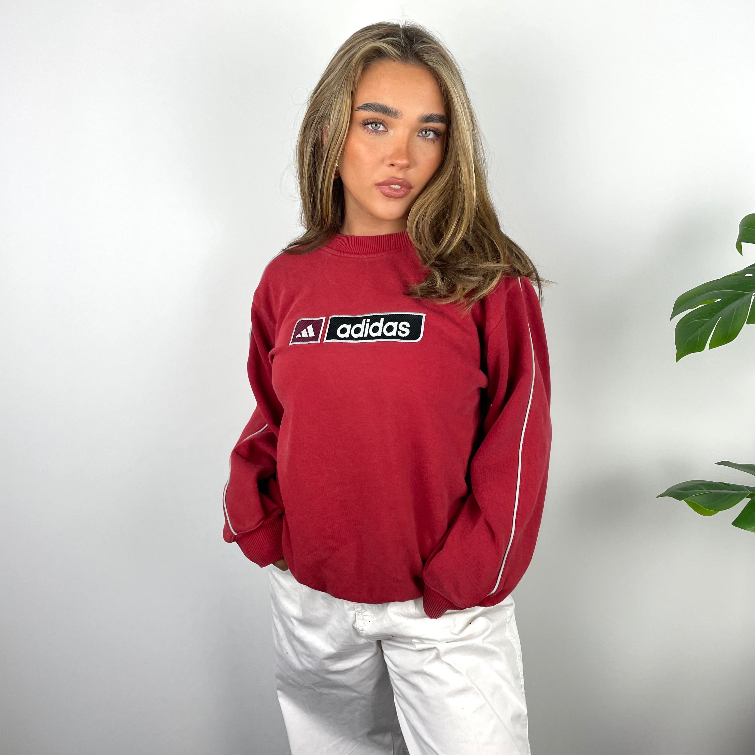 Adidas RARE Red Embroidered Spell Out Sweatshirt (S)