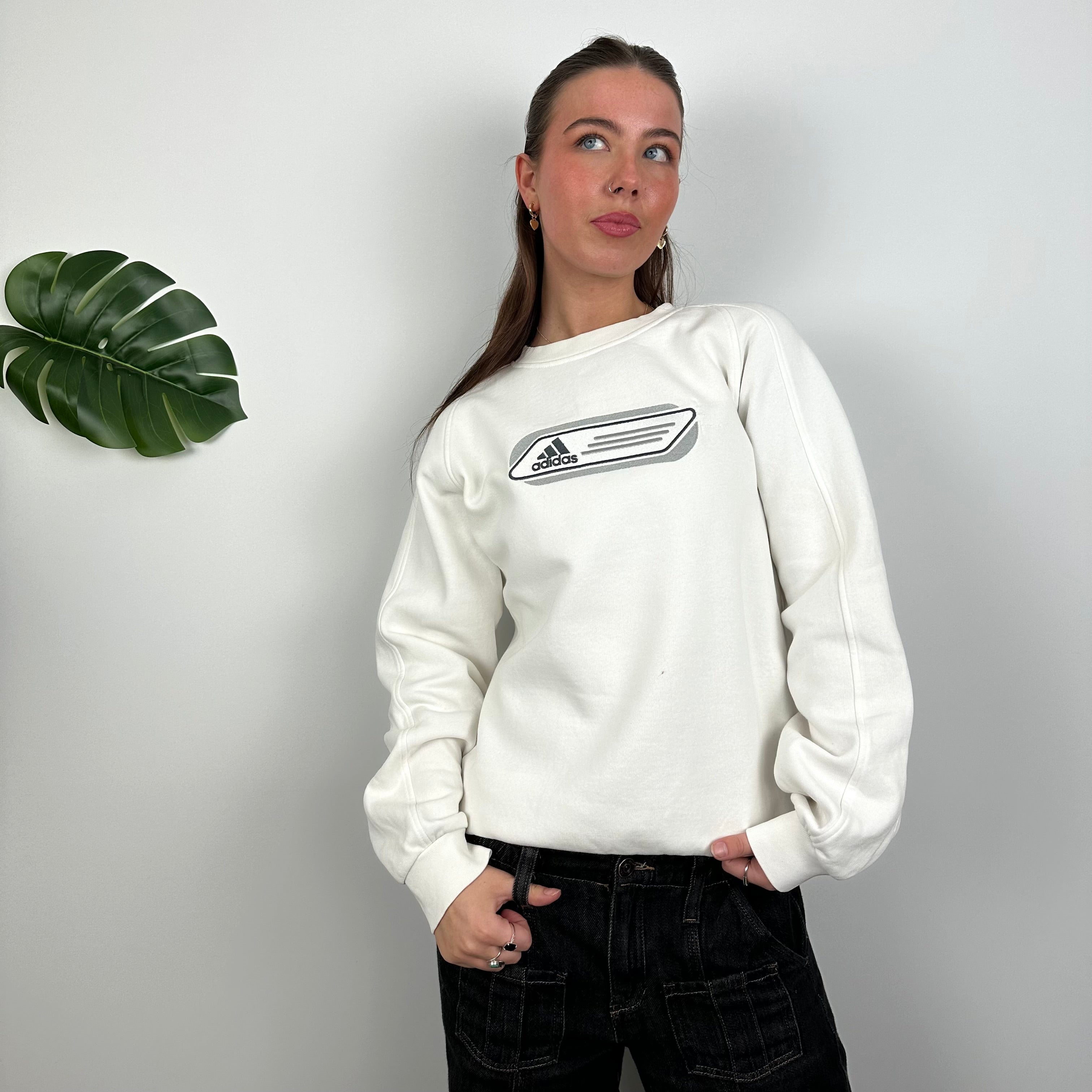 Adidas White Embroidered Spell Out Sweatshirt (M)