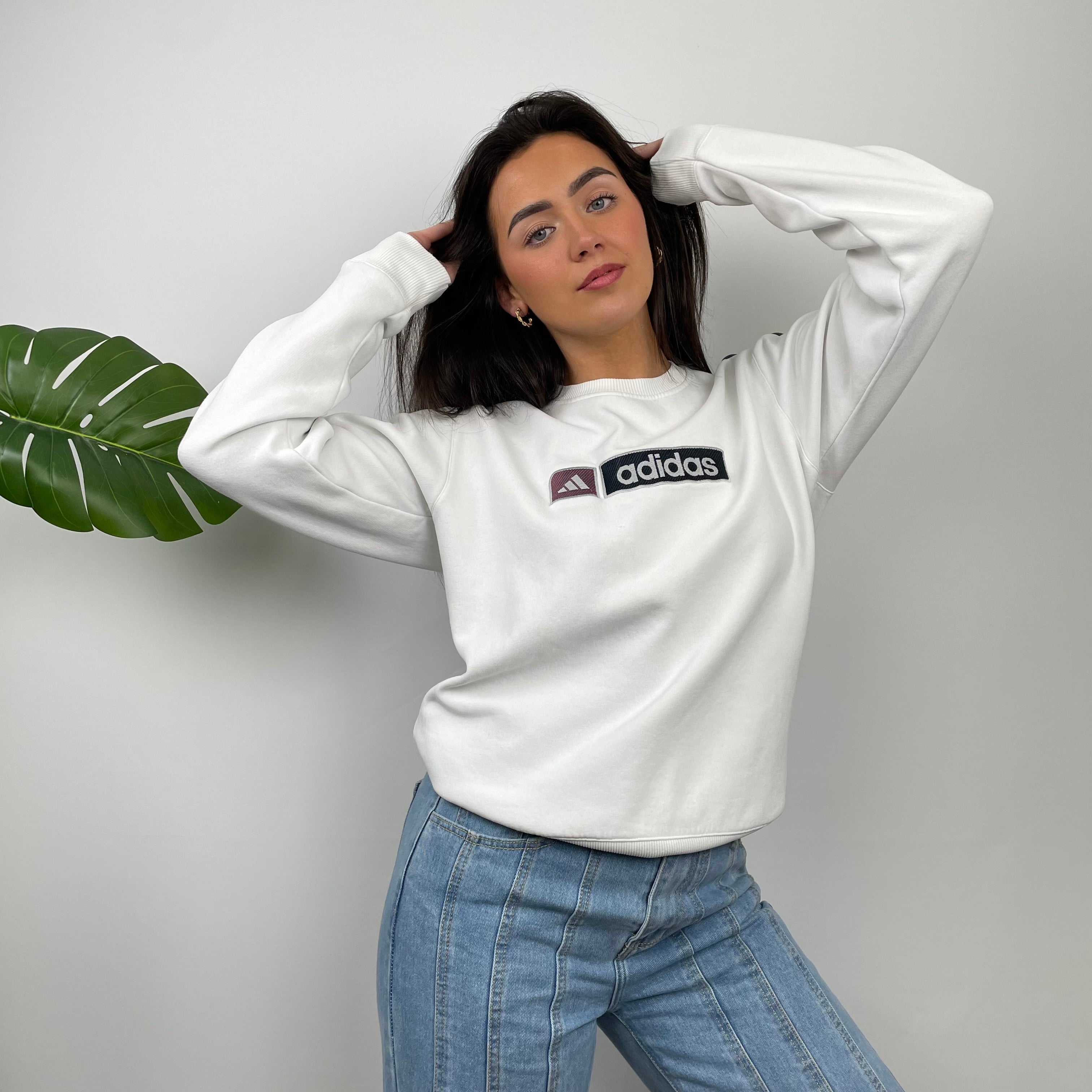 Adidas White Embroidered Spell Out Sweatshirt (M)