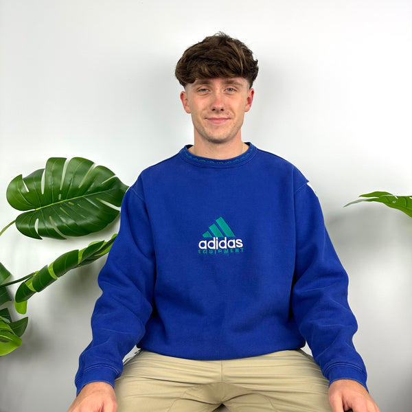 Adidas Equipment RARE Blue Embroidered Spell Out Sweatshirt (M)