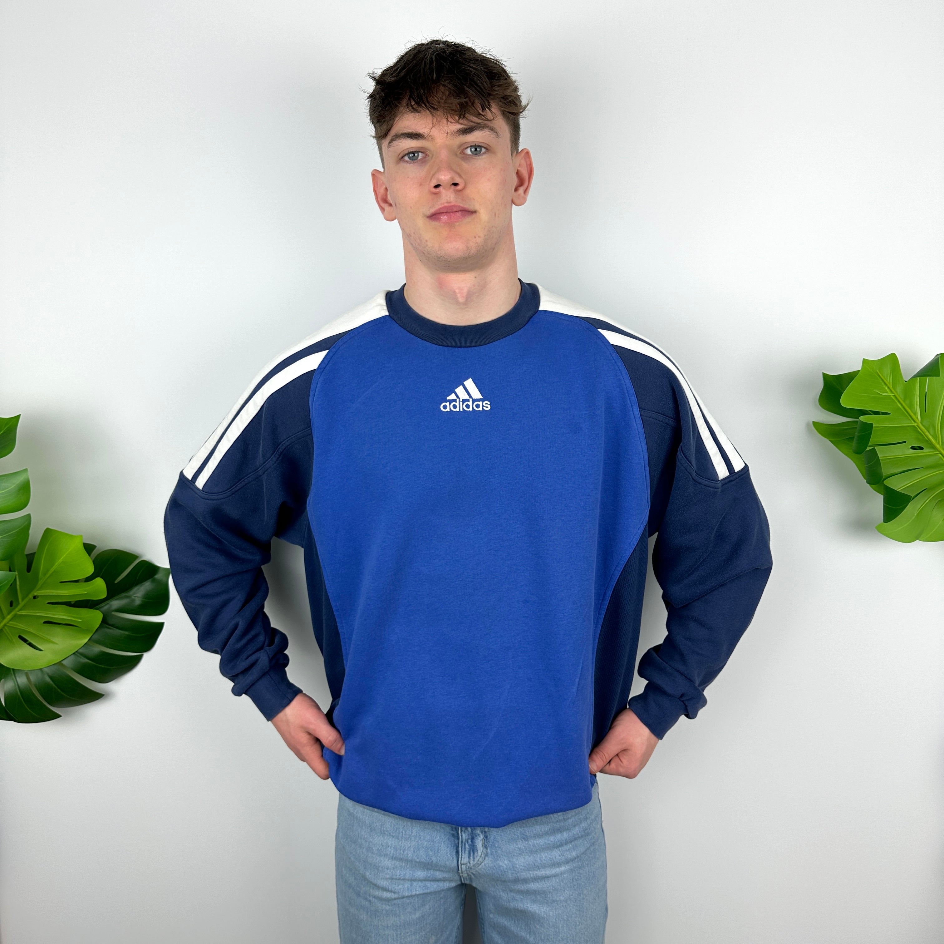 Adidas Blue Embroidered Spell Out Sweatshirt (XL)