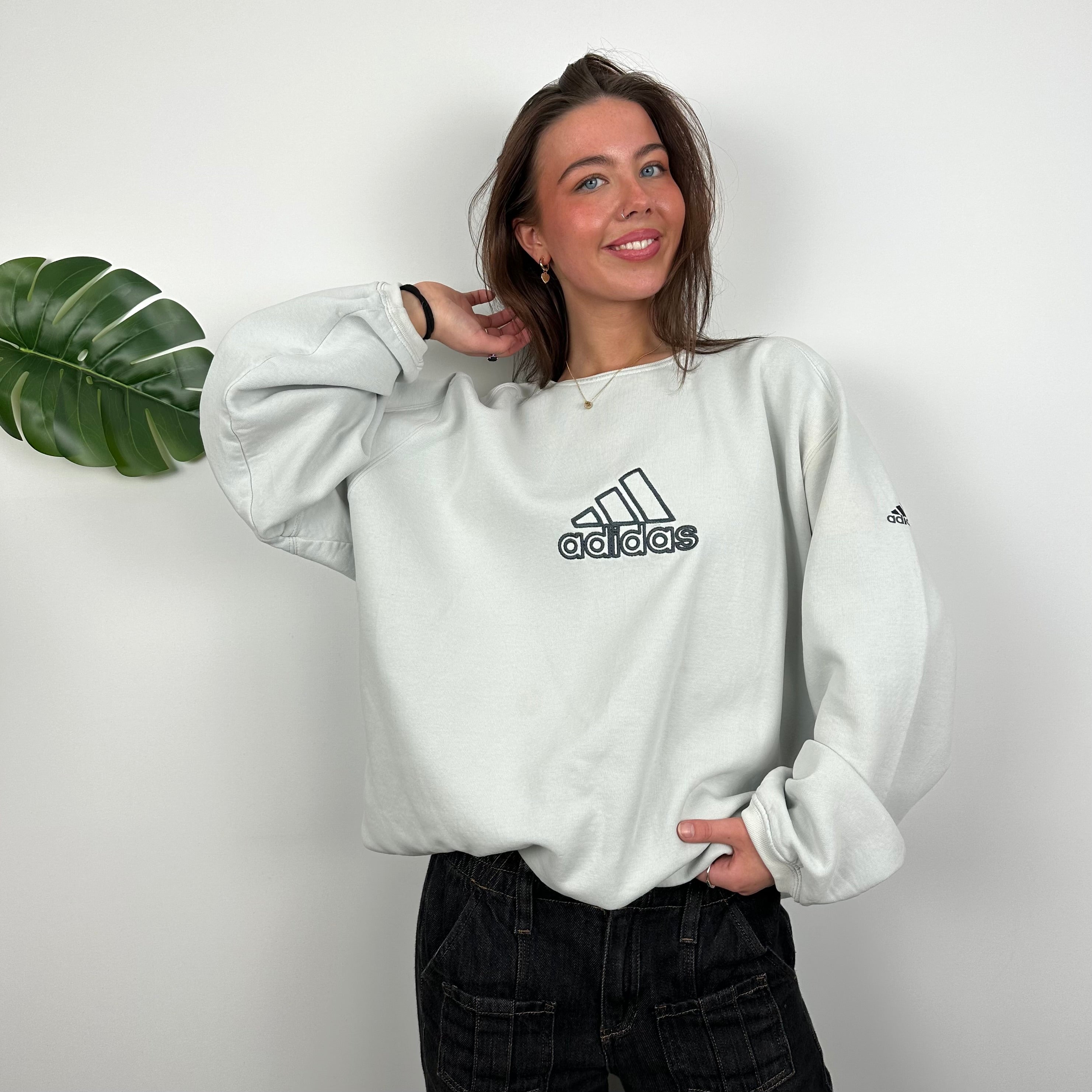 Adidas Grey Embroidered Spell Out Sweatshirt (XL)