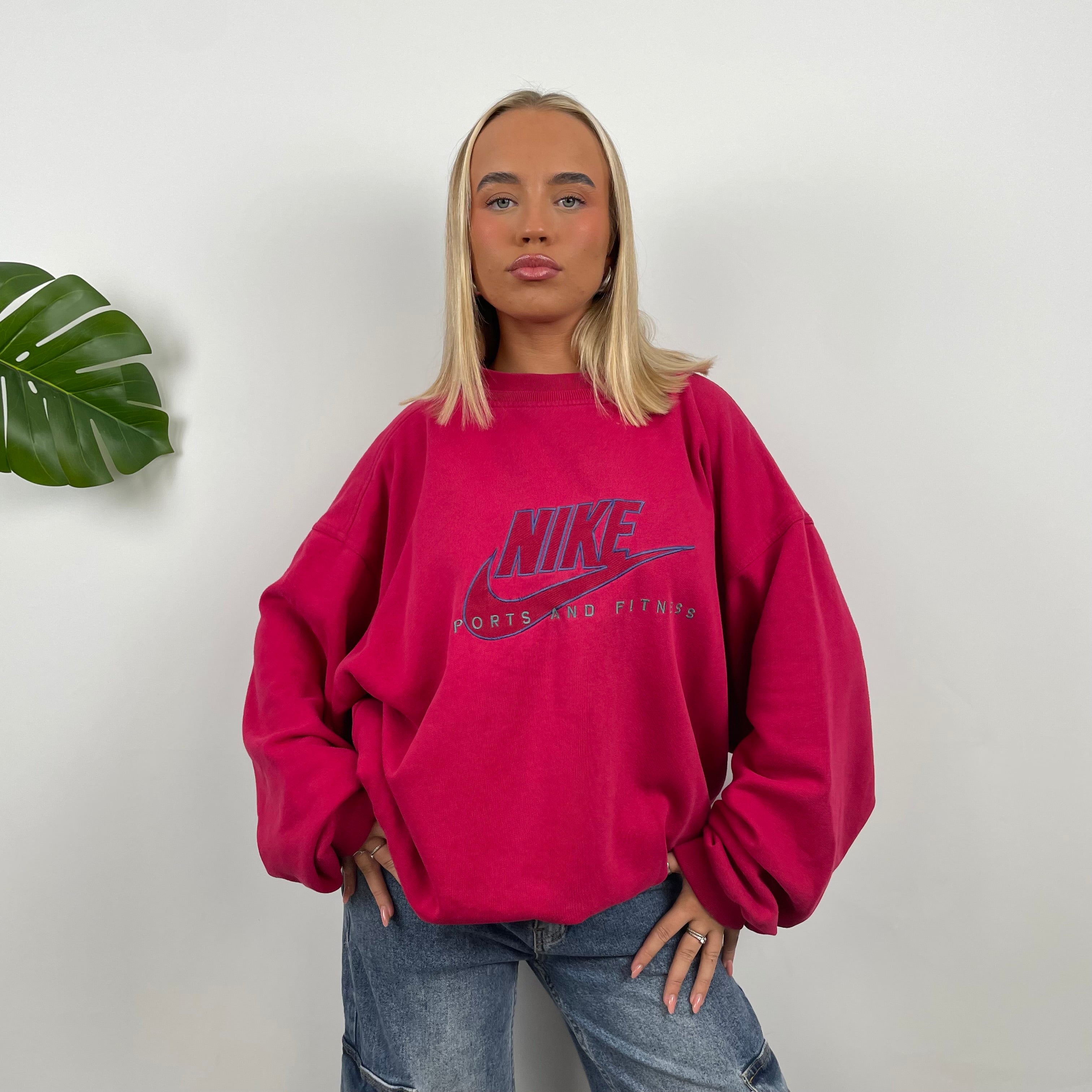 Nike Sports and Fitness RARE Pink Embroidered Spell Out Sweatshirt (L)