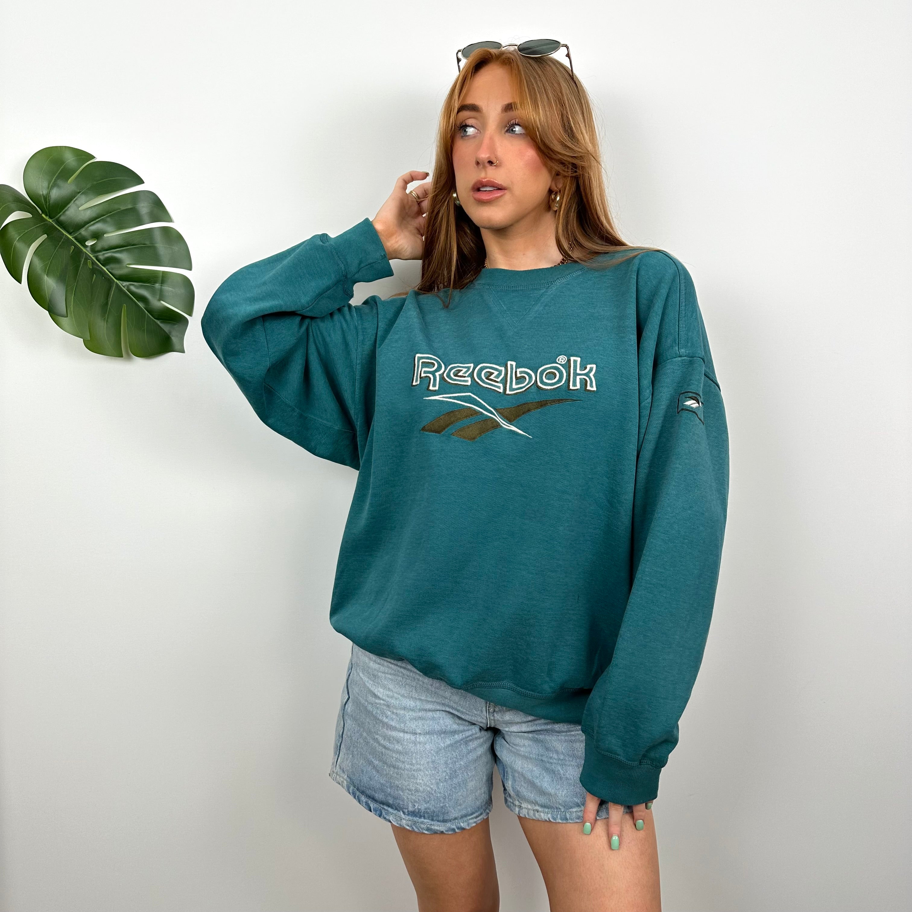 Reebok Turquoise Embroidered Spell Out Sweatshirt (M)