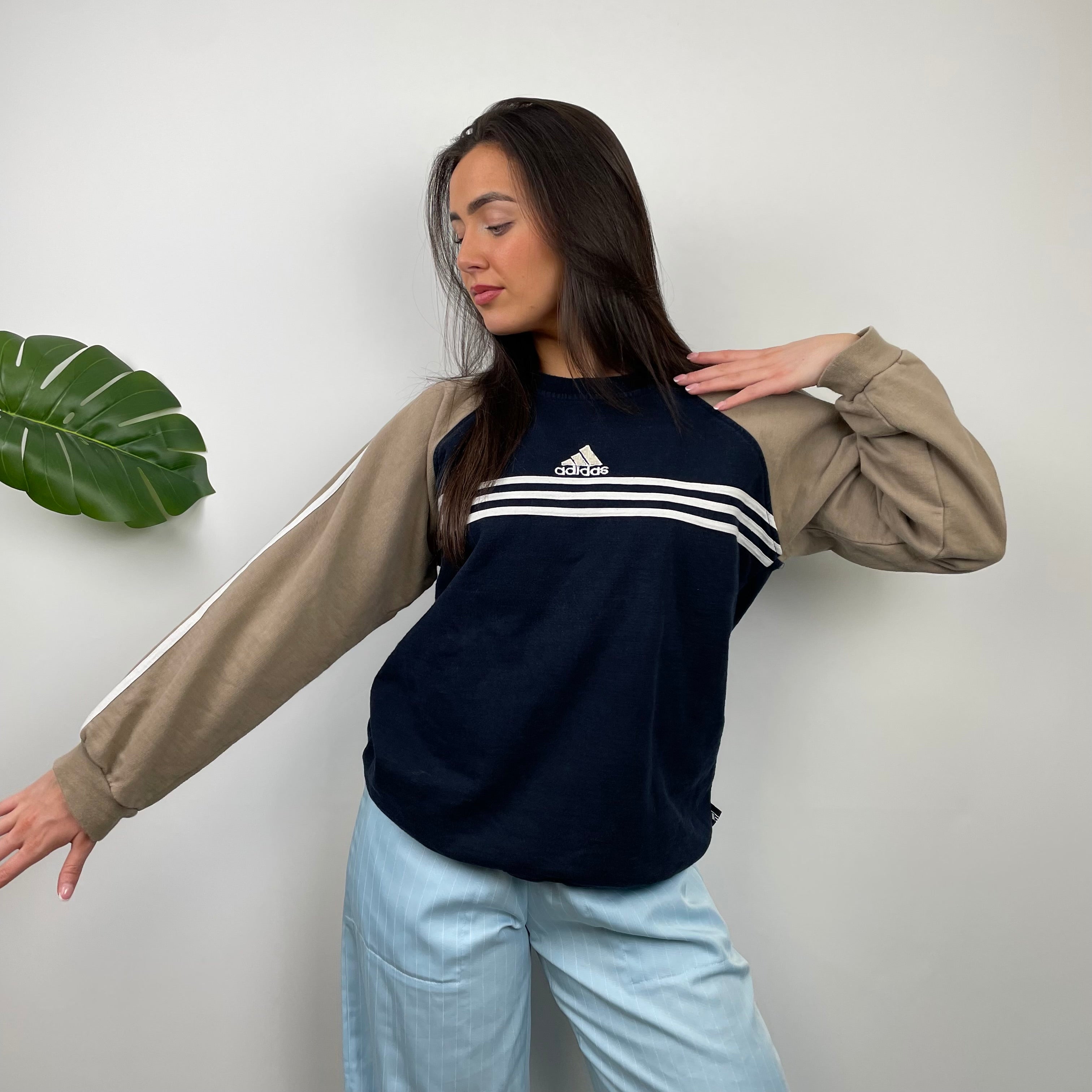 Adidas Tan and Black Embroidered Spell Out Sweatshirt (M)