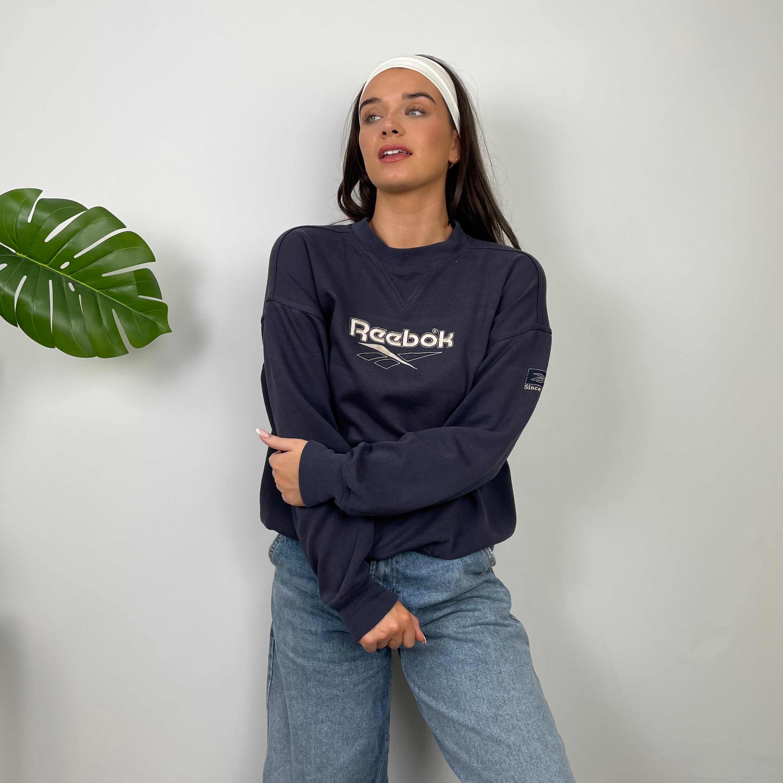 Reebok Navy Embroidered Spell Out Sweatshirt (S)