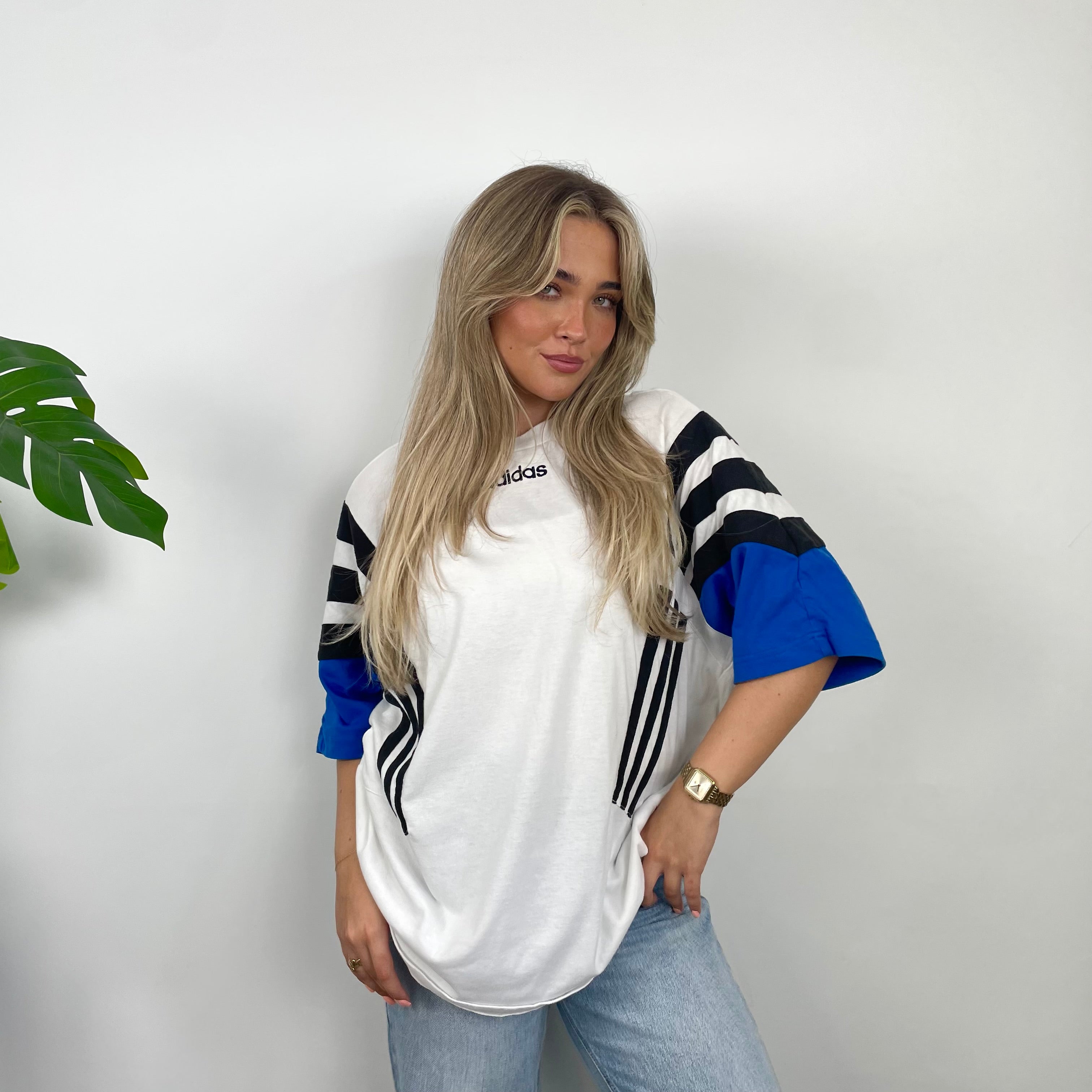 Adidas White Embroidered Spell Out T Shirt (L)