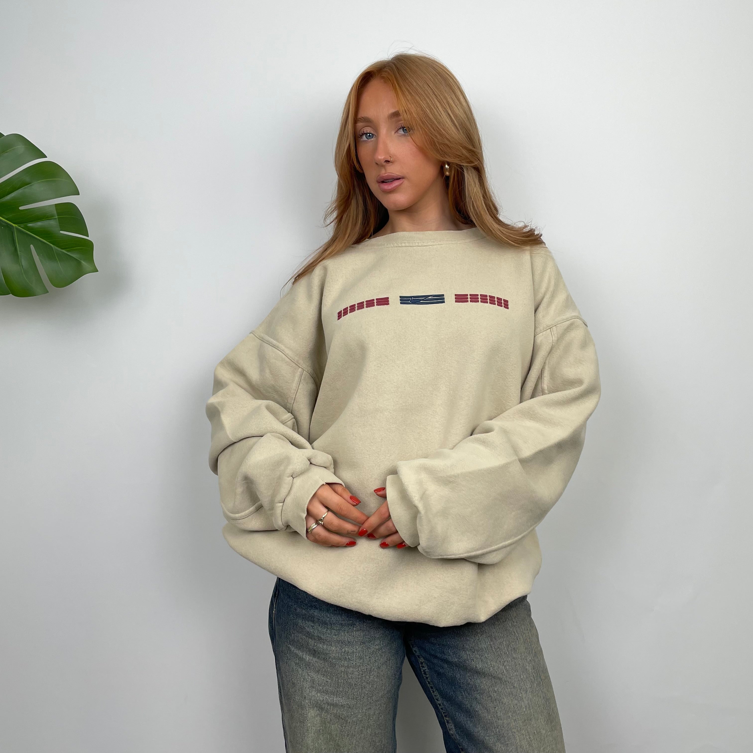 Nike Cream Embroidered Swoosh Sweatshirt (XL)