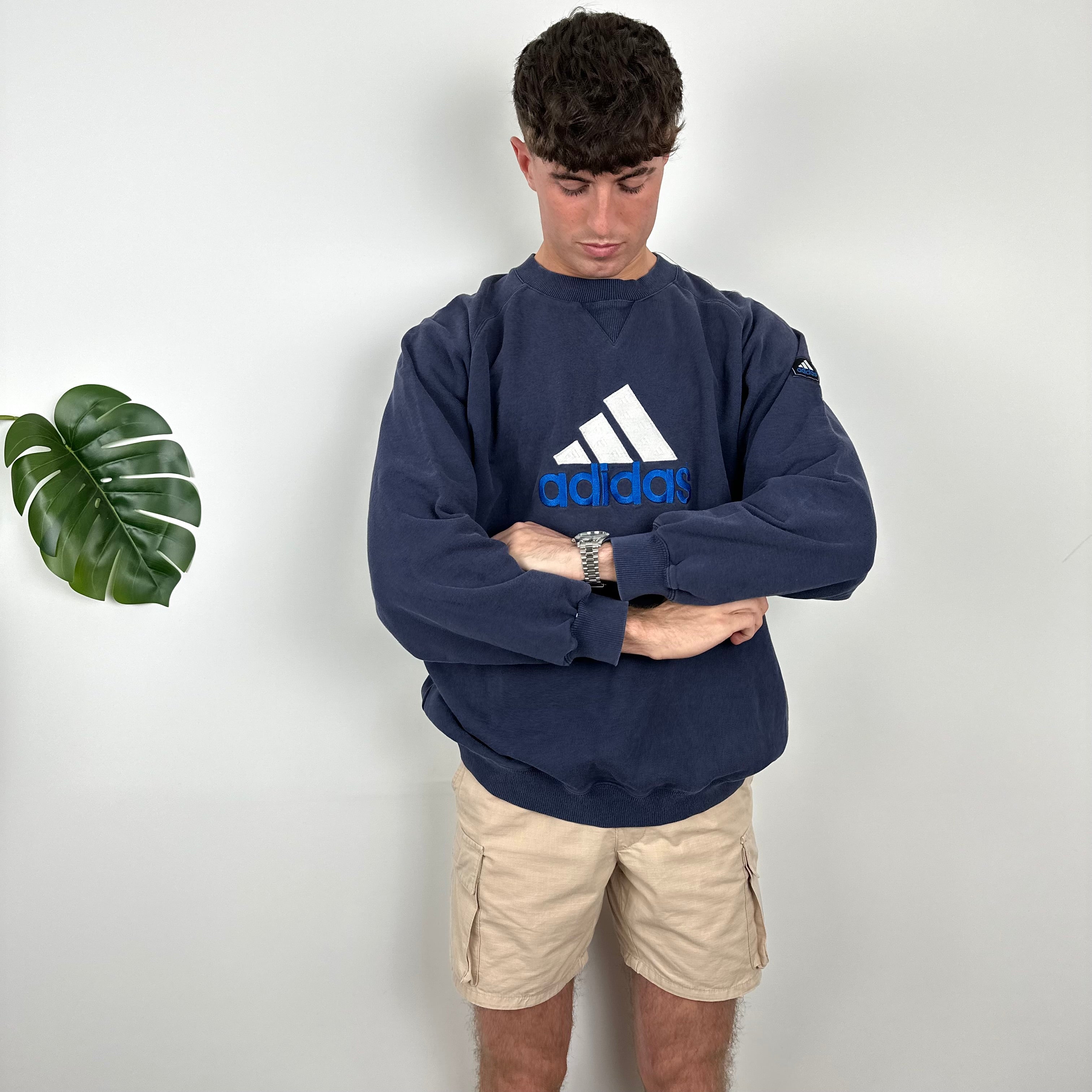 Adidas Navy Embroidered Spell Out Sweatshirt (M)