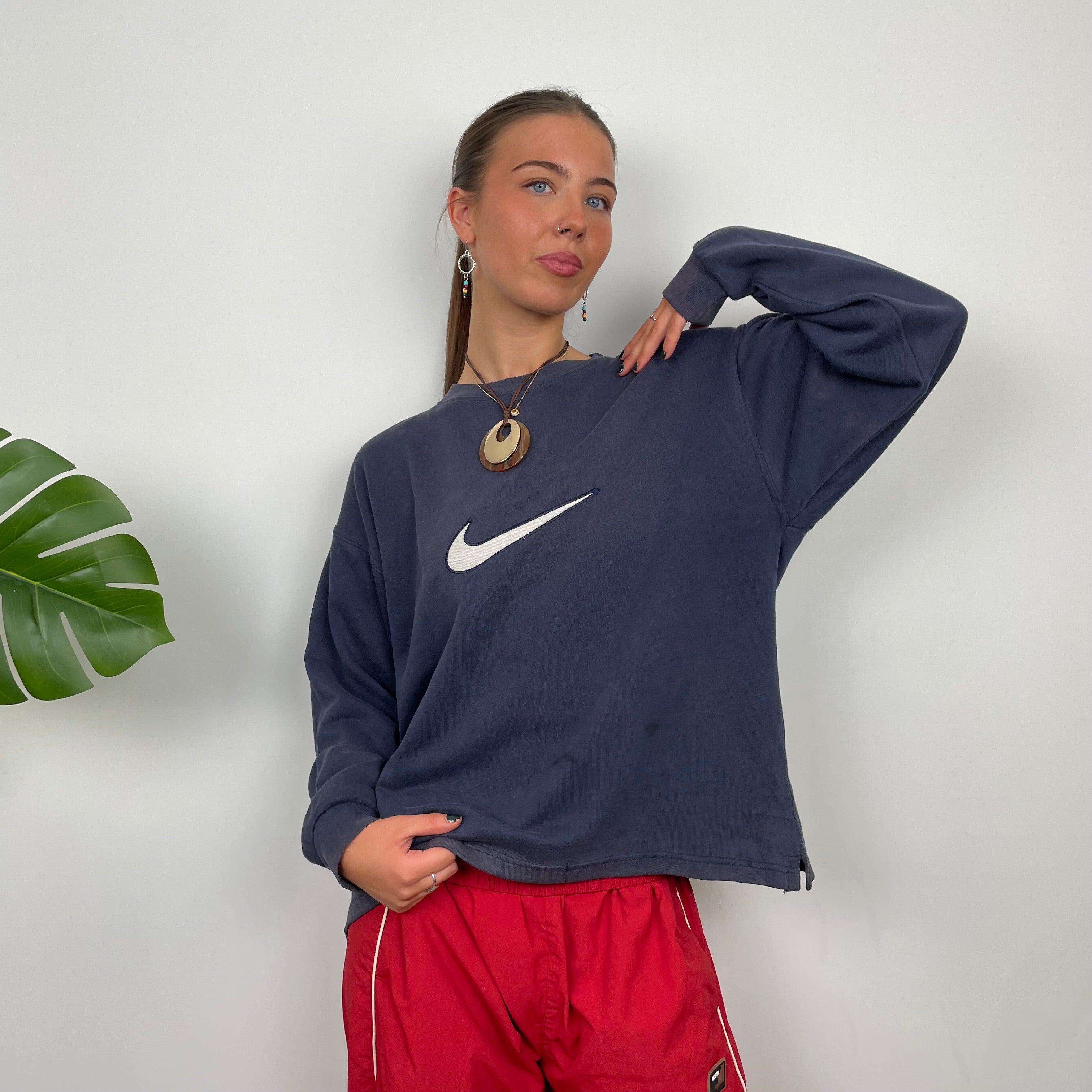 Nike Navy Embroidered Swoosh Sweatshirt (S)