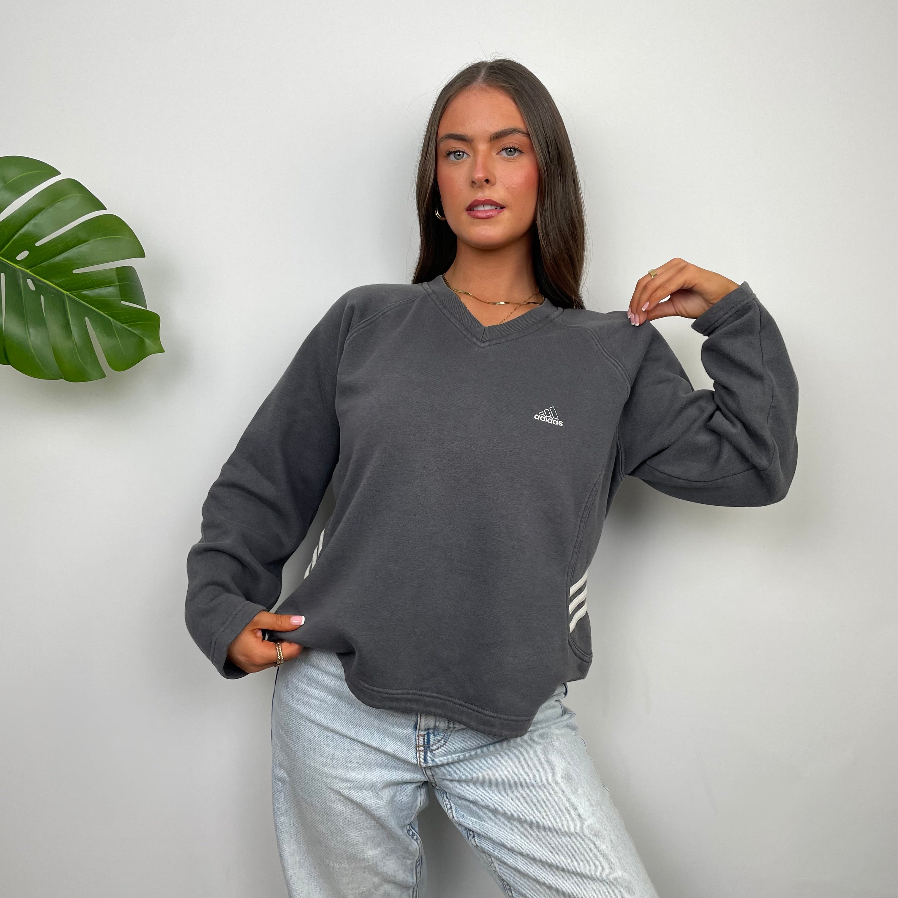 Adidas Grey Embroidered Spell Out Sweatshirt (S)