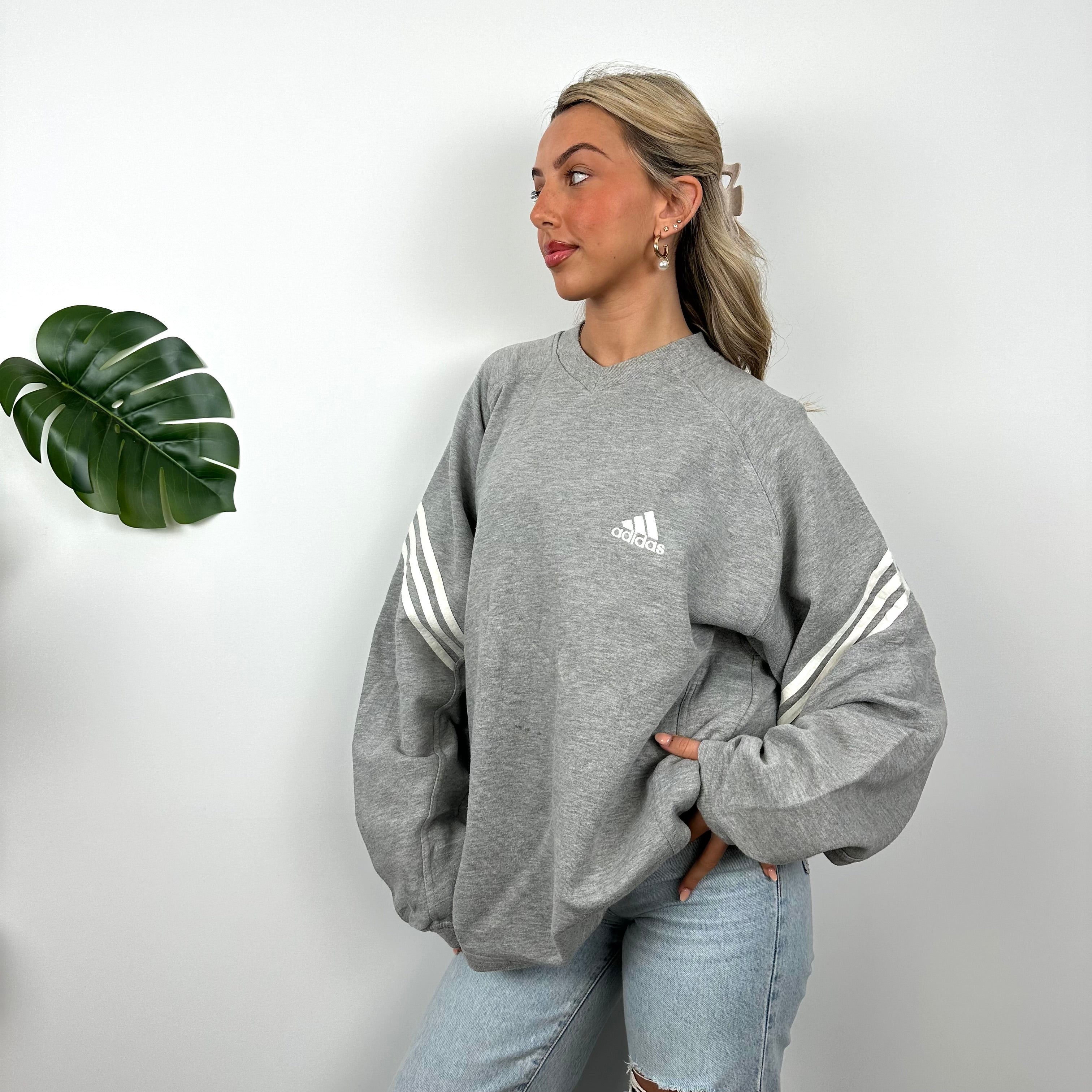 Adidas Grey Embroidered Spell Out Sweatshirt (L)