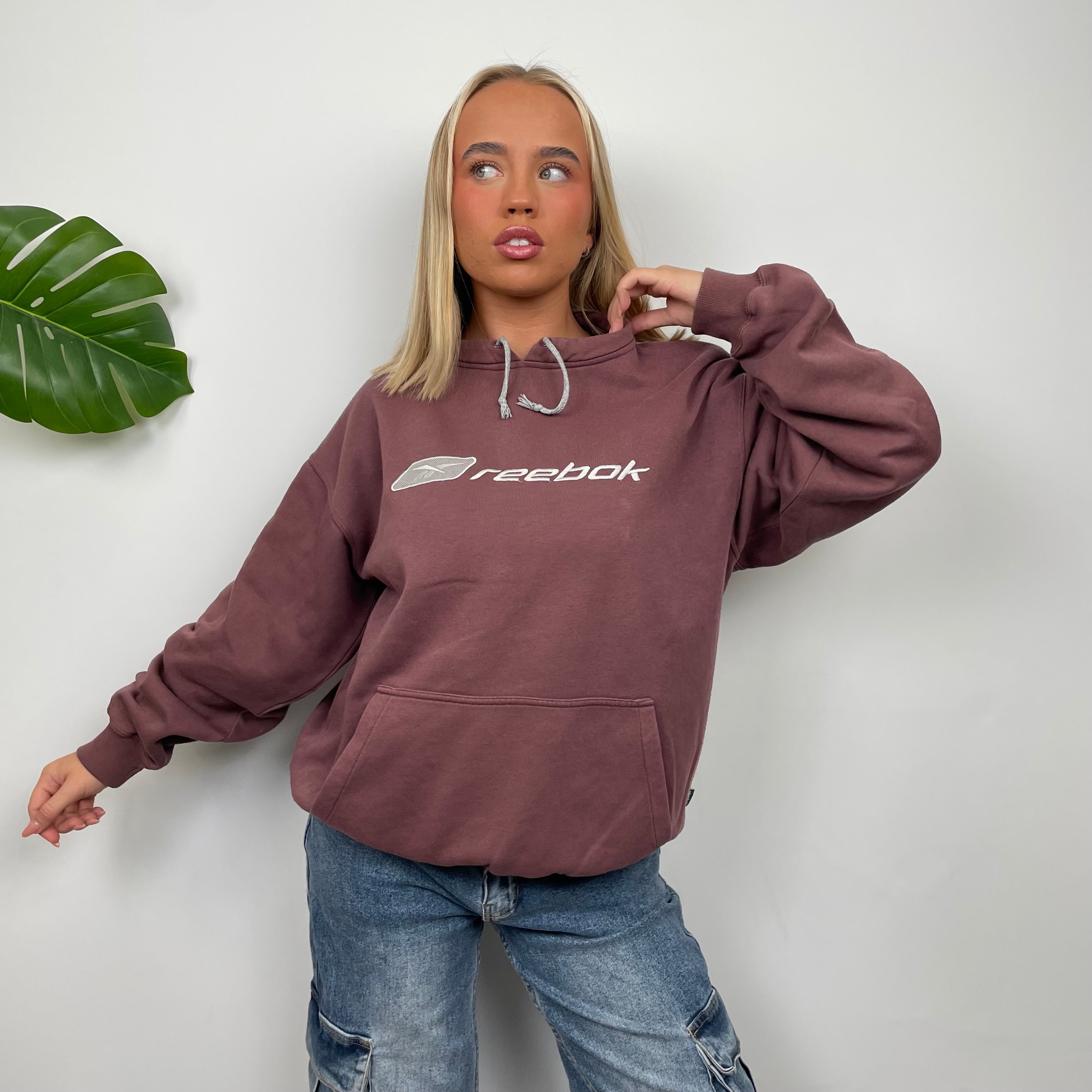 Reebok Maroon Embroidered Spell Out Hoodie (S)