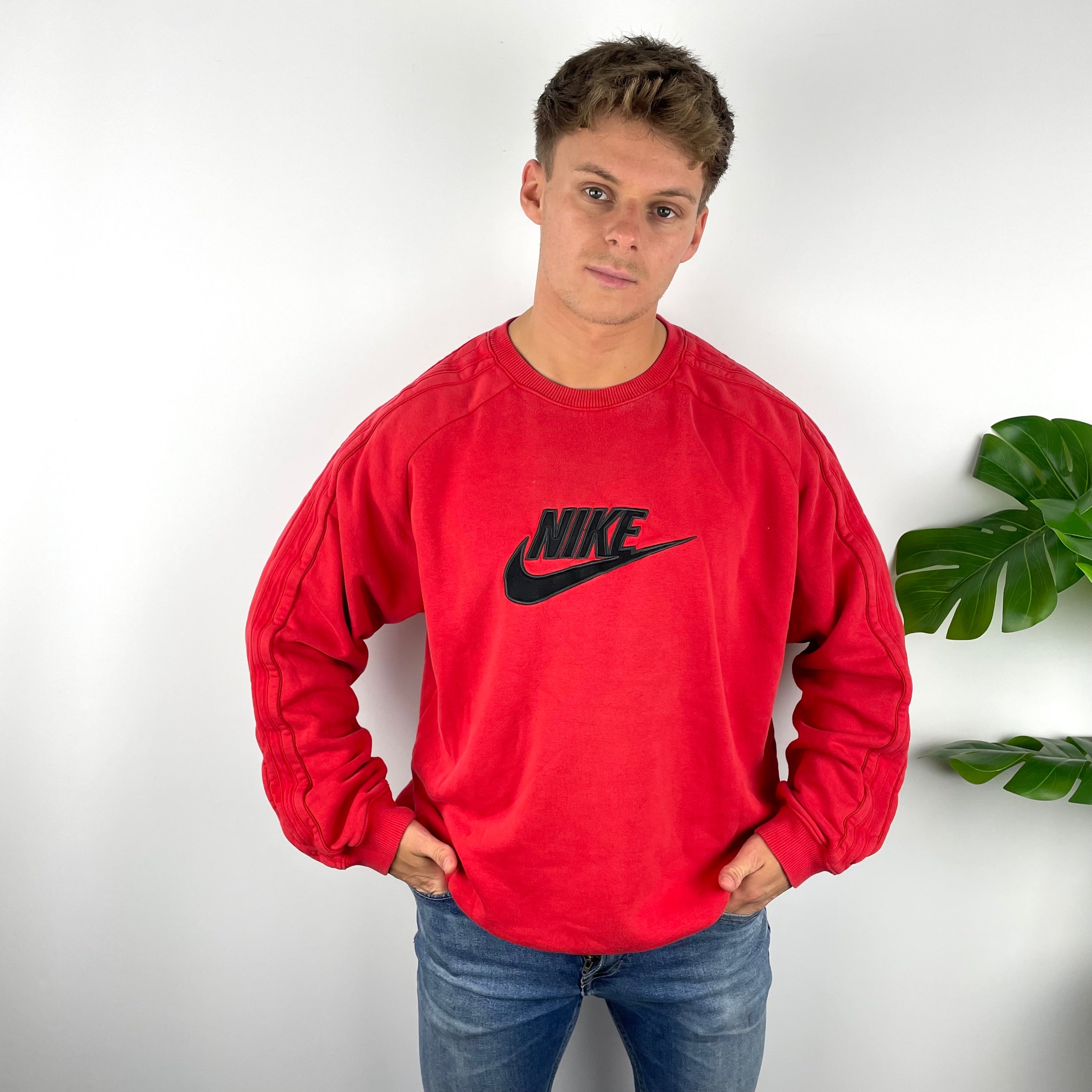Nike RARE Red Embroidered Spell Out Sweatshirt (XL)