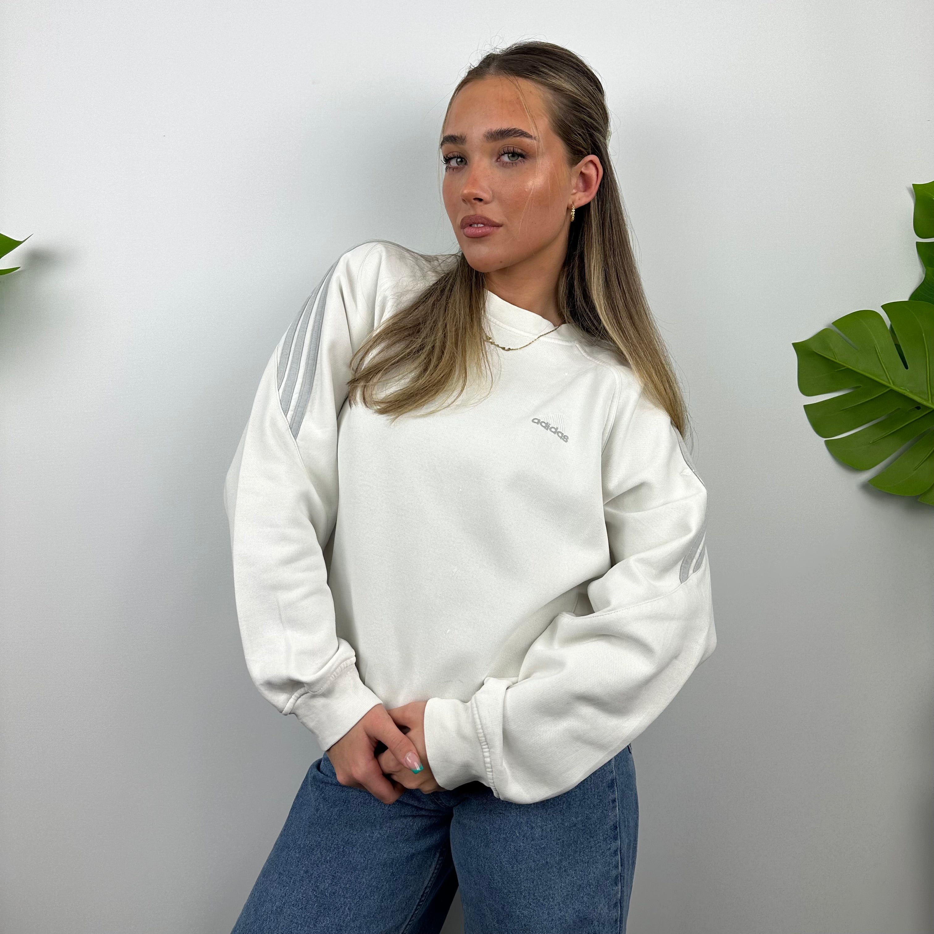 Adidas White Embroidered Spell Out Sweatshirt (S)