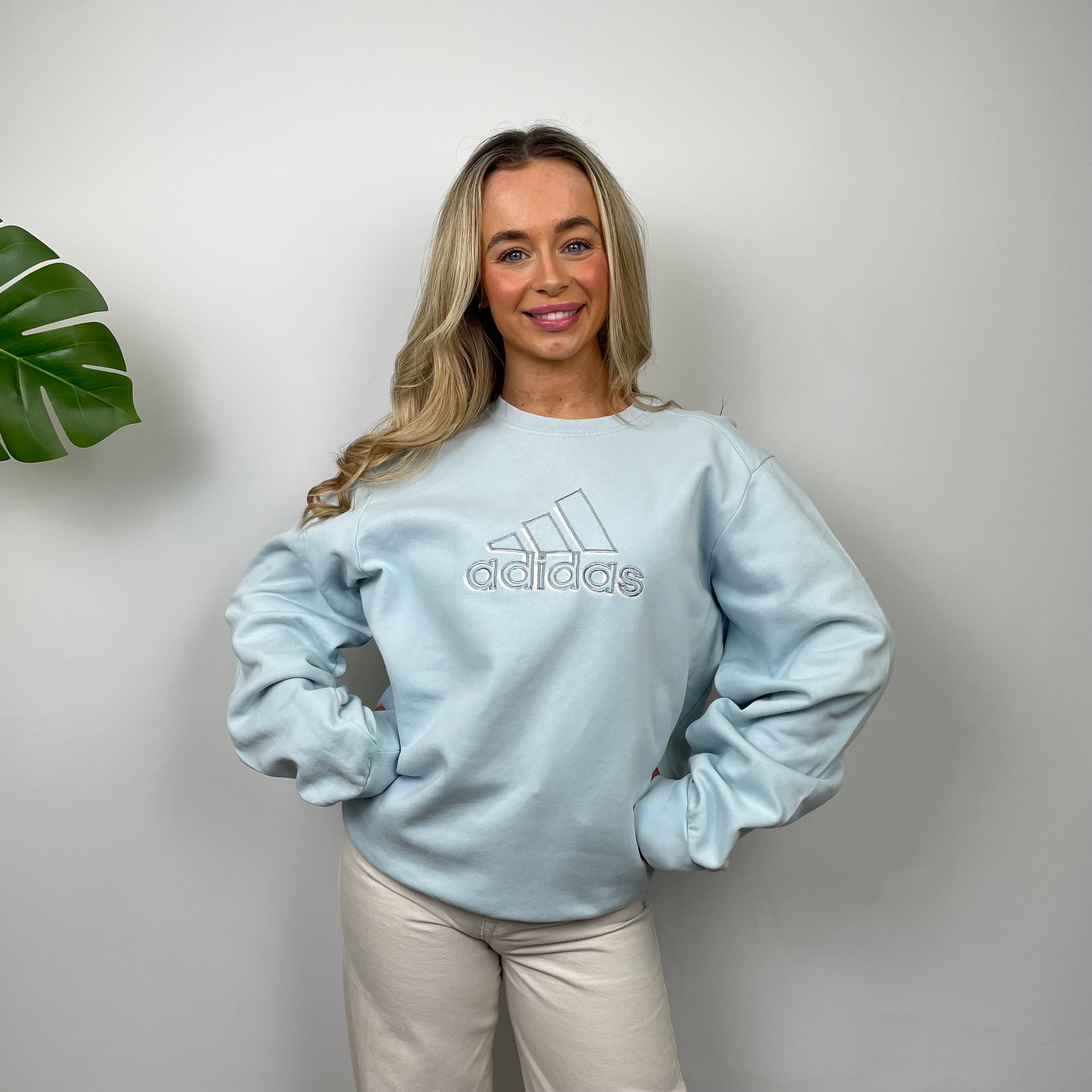 Adidas Baby Blue Embroidered Spell Out Sweatshirt (M)