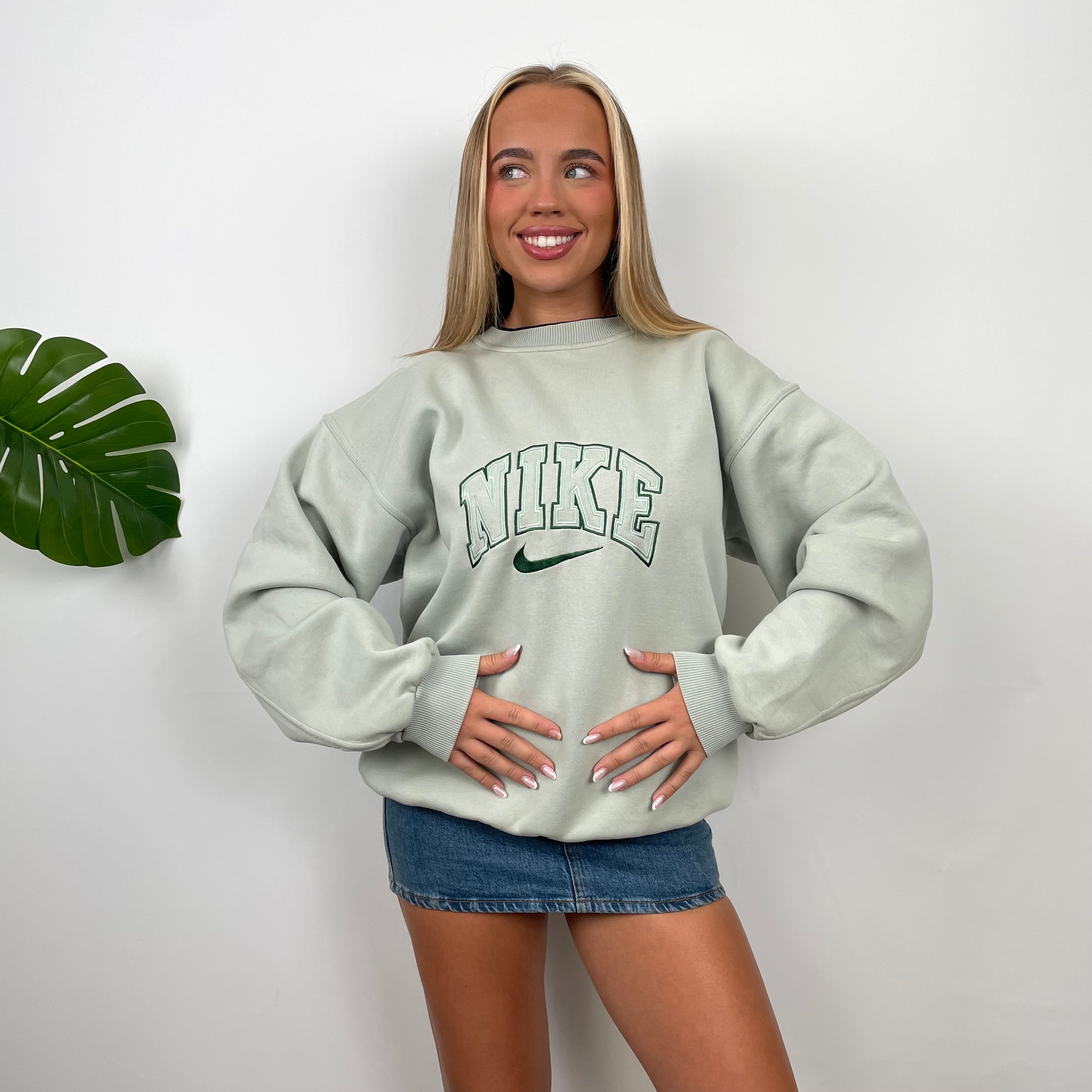 Nike Sage Green Embroidered Spell Out Sweatshirt (M)