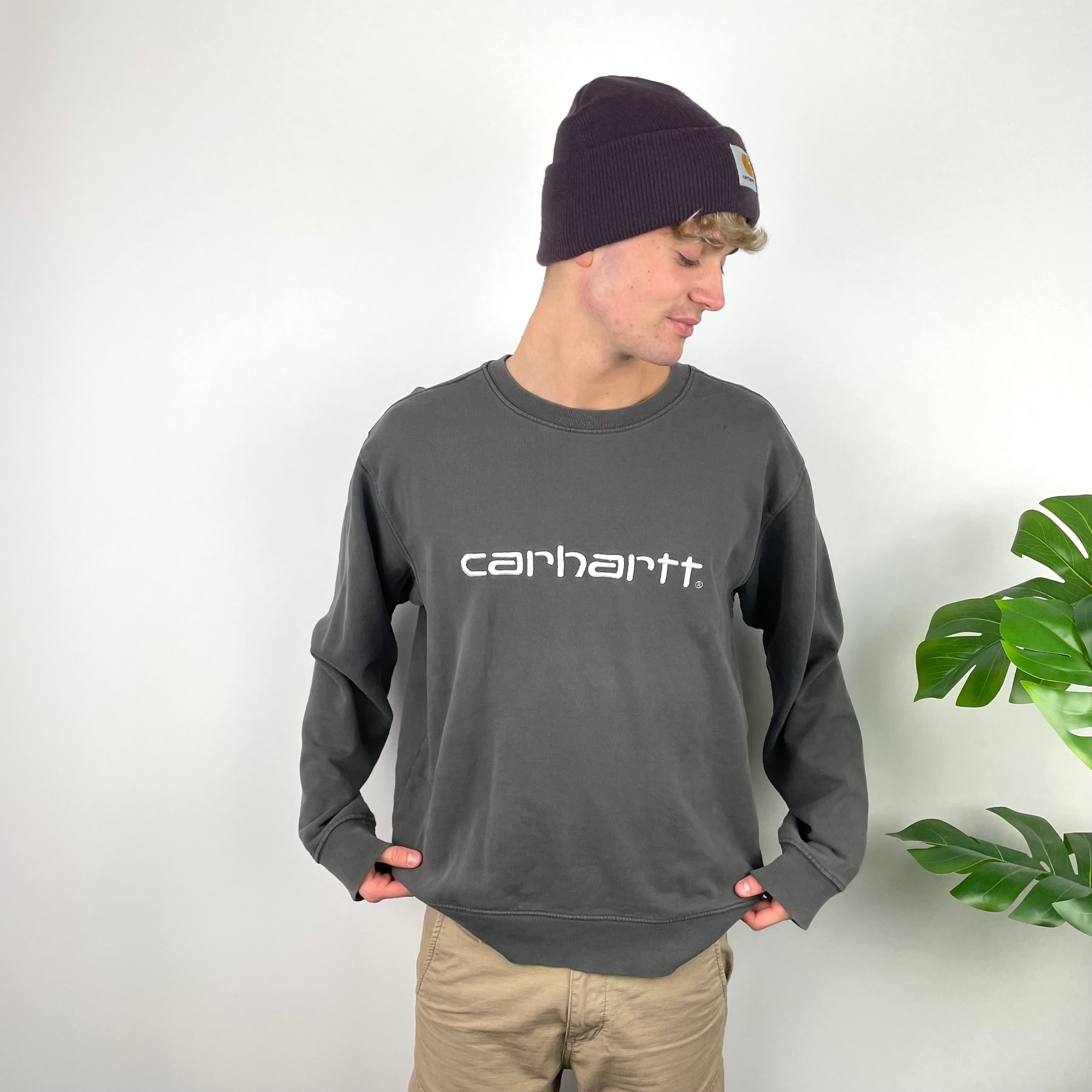 Carhartt RARE Grey Embroidered Spell Out Sweatshirt (L)