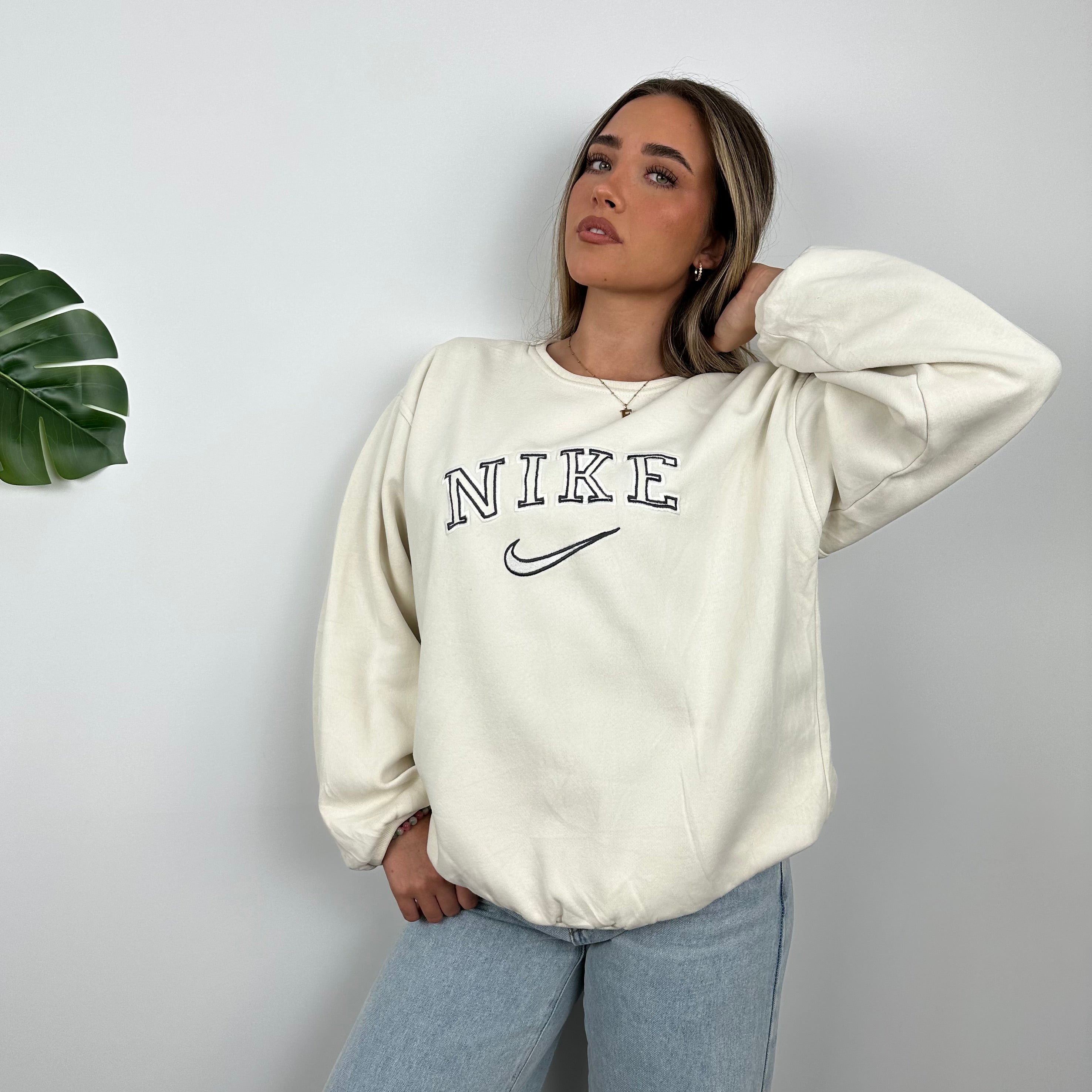 Nike Cream Embroidered Spell Out Sweatshirt (M)