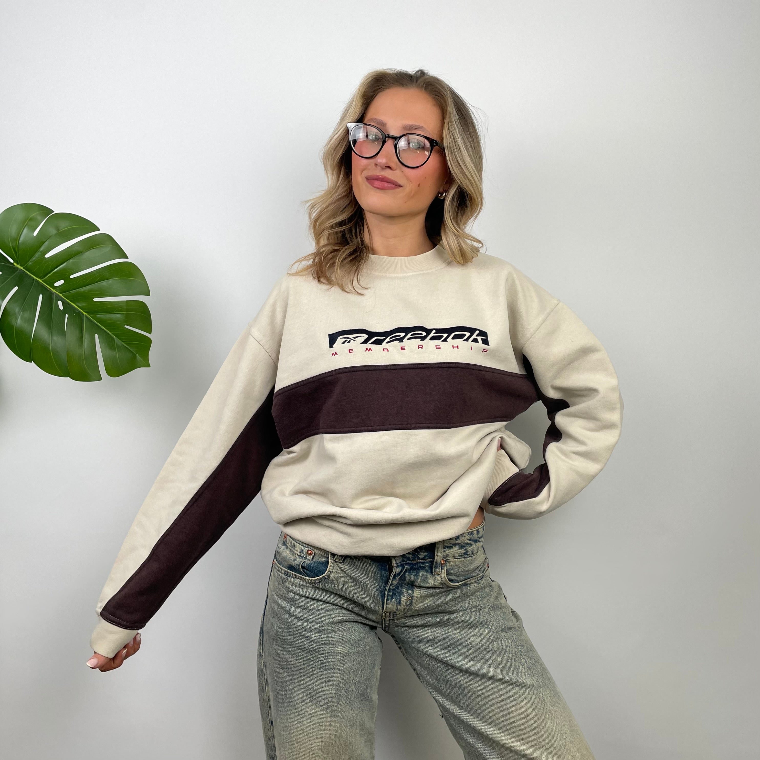 Reebok RARE Cream Embroidered Spell Out Sweatshirt (L)