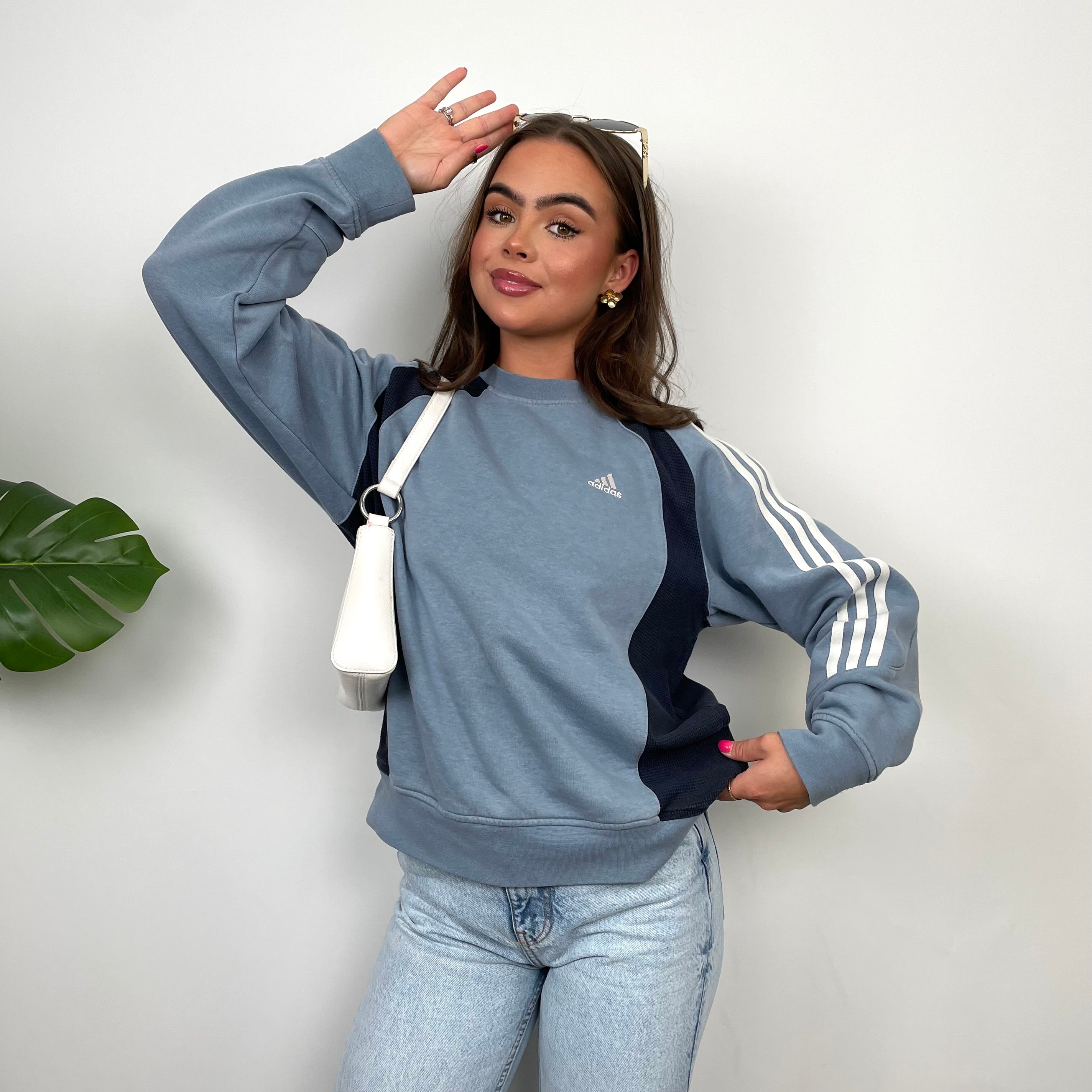 Adidas Baby Blue Embroidered Spell Out Sweatshirt (M)