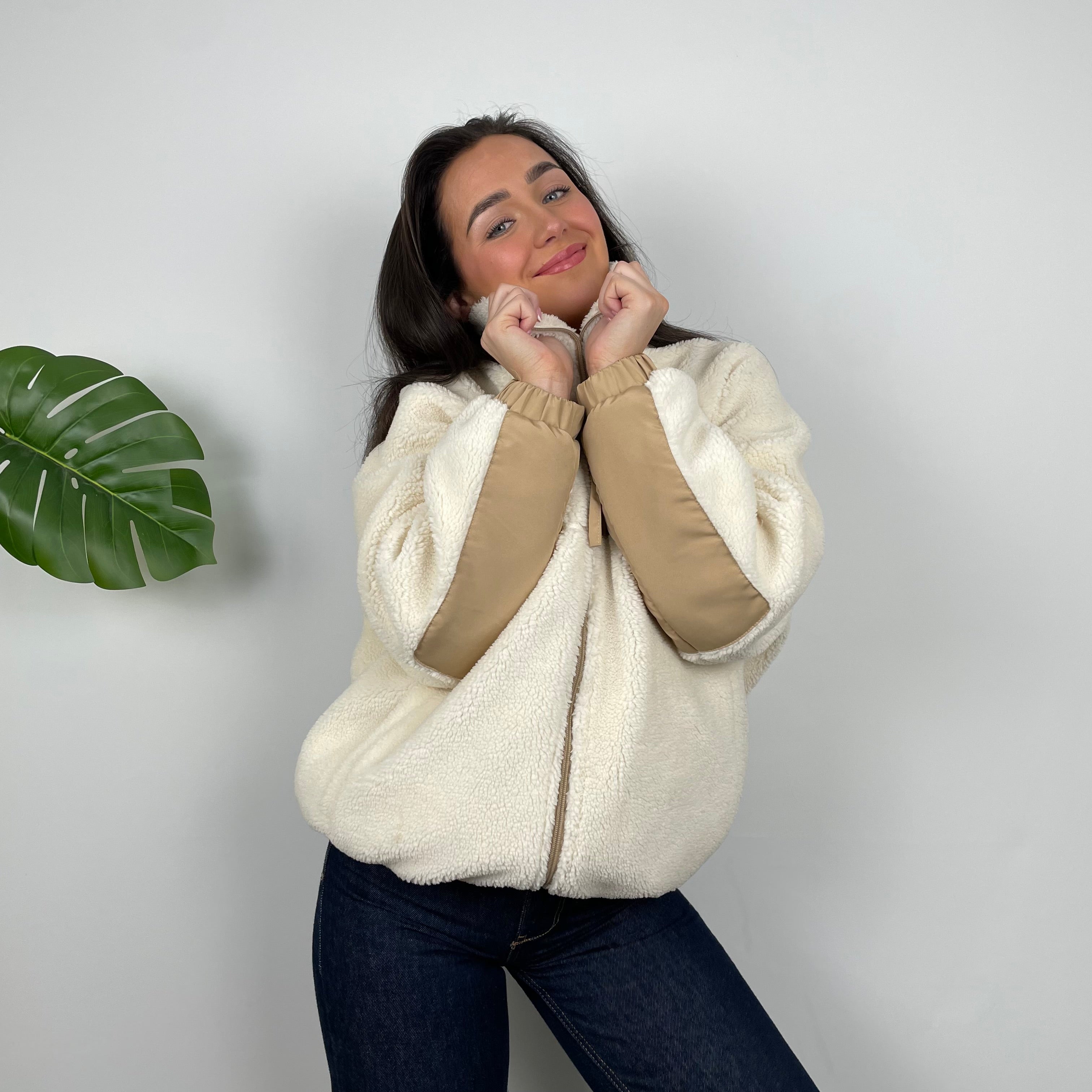Carhartt Cream Teddy Bear Sherpa Fleece Zip Up Jacket (M)