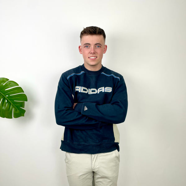 Adidas Navy Embroidered Spell Out Sweatshirt (M)