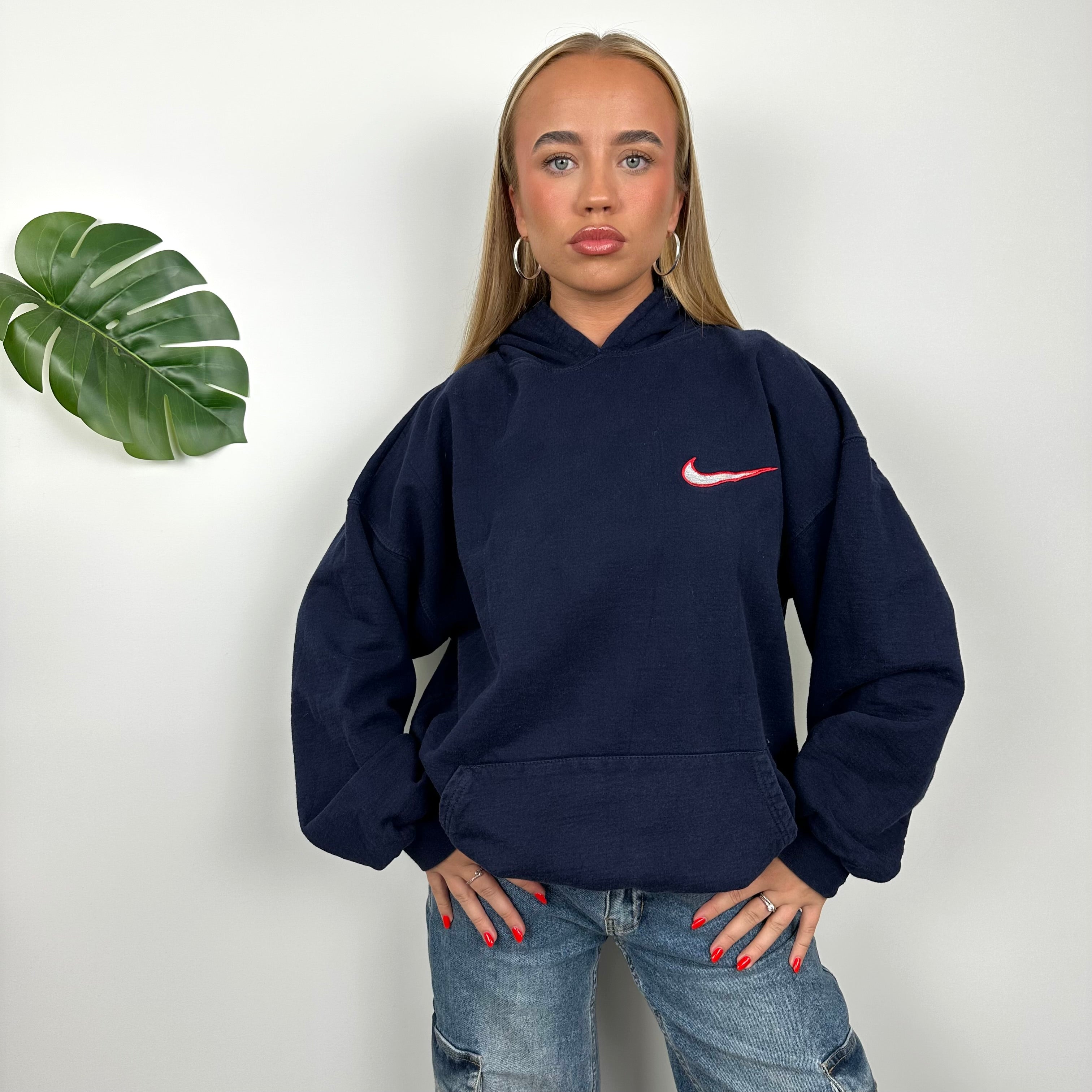 Nike Navy Embroidered Spell Out Hoodie (L)