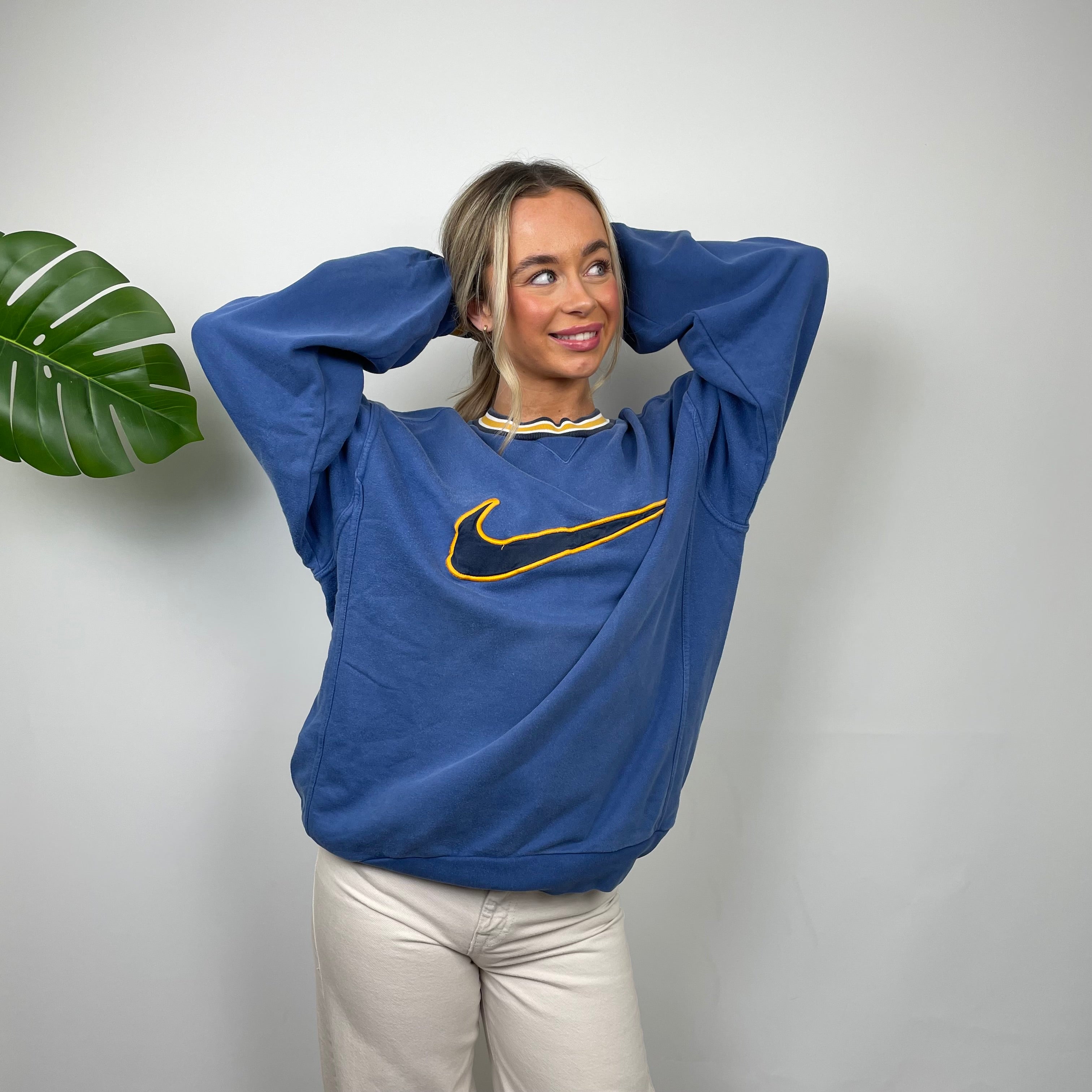 Nike RARE Blue Embroidered Swoosh Sweatshirt (M)