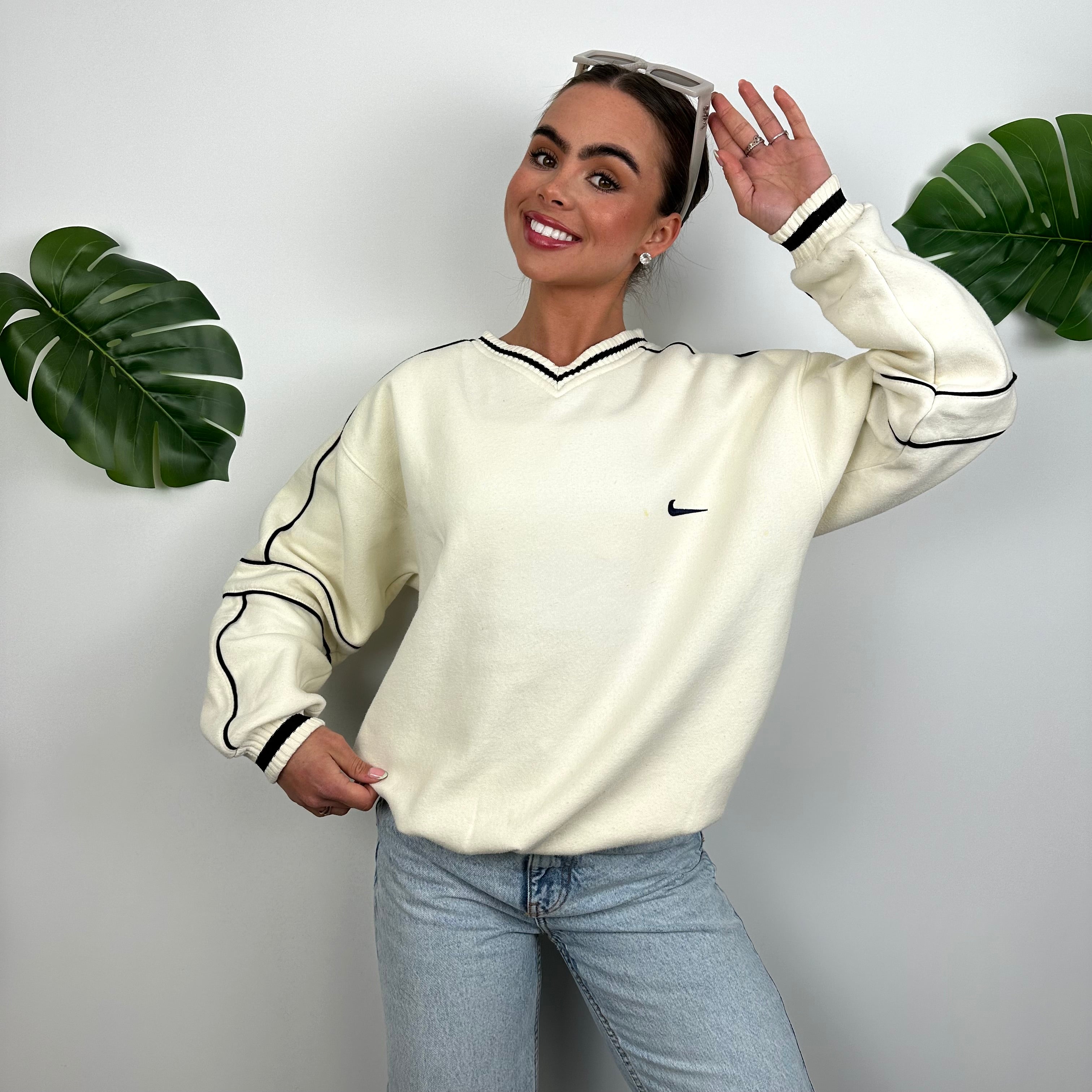 Nike Cream Embroidered Swoosh Sweatshirt (M)