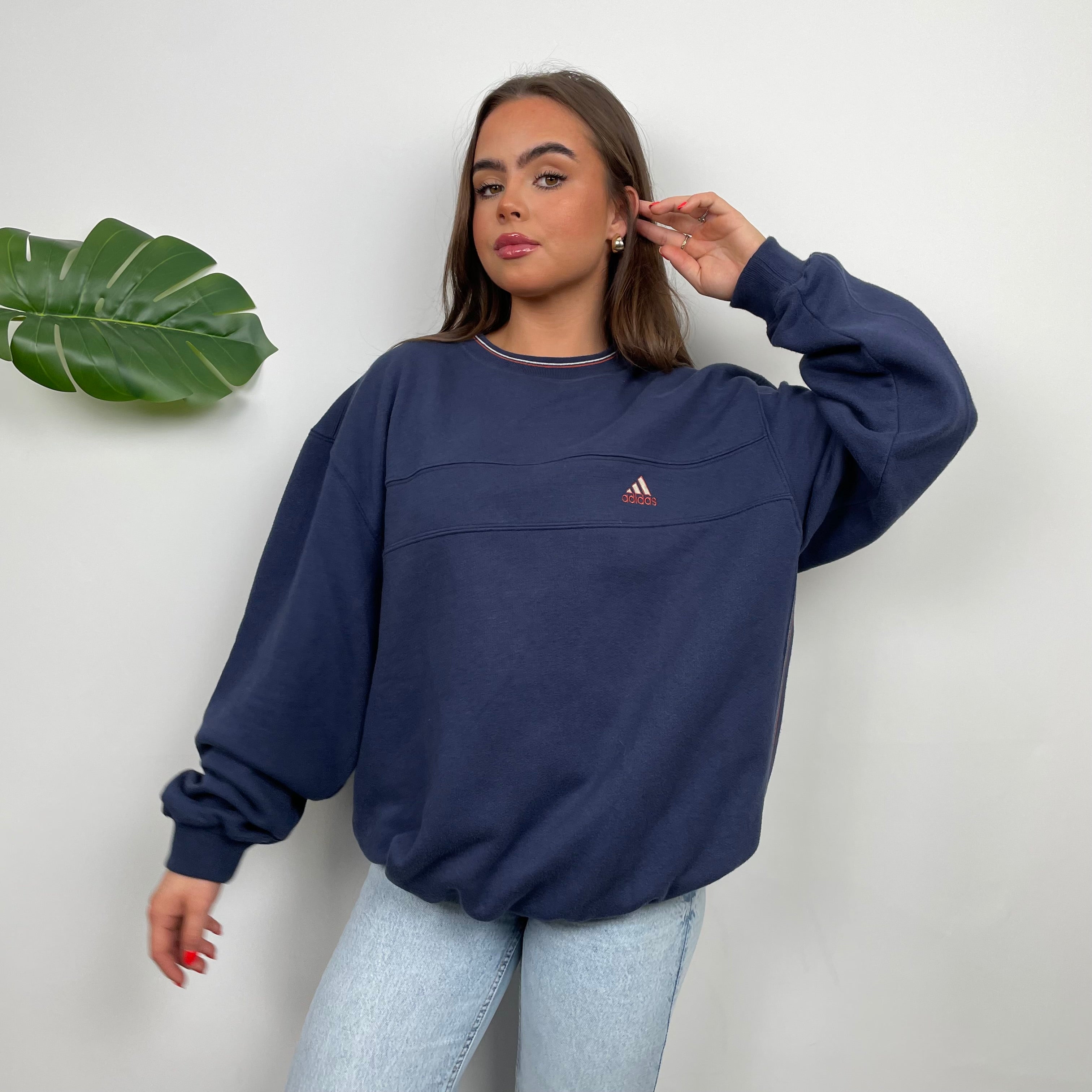 Adidas Navy Embroidered Spell Out Sweatshirt (L)