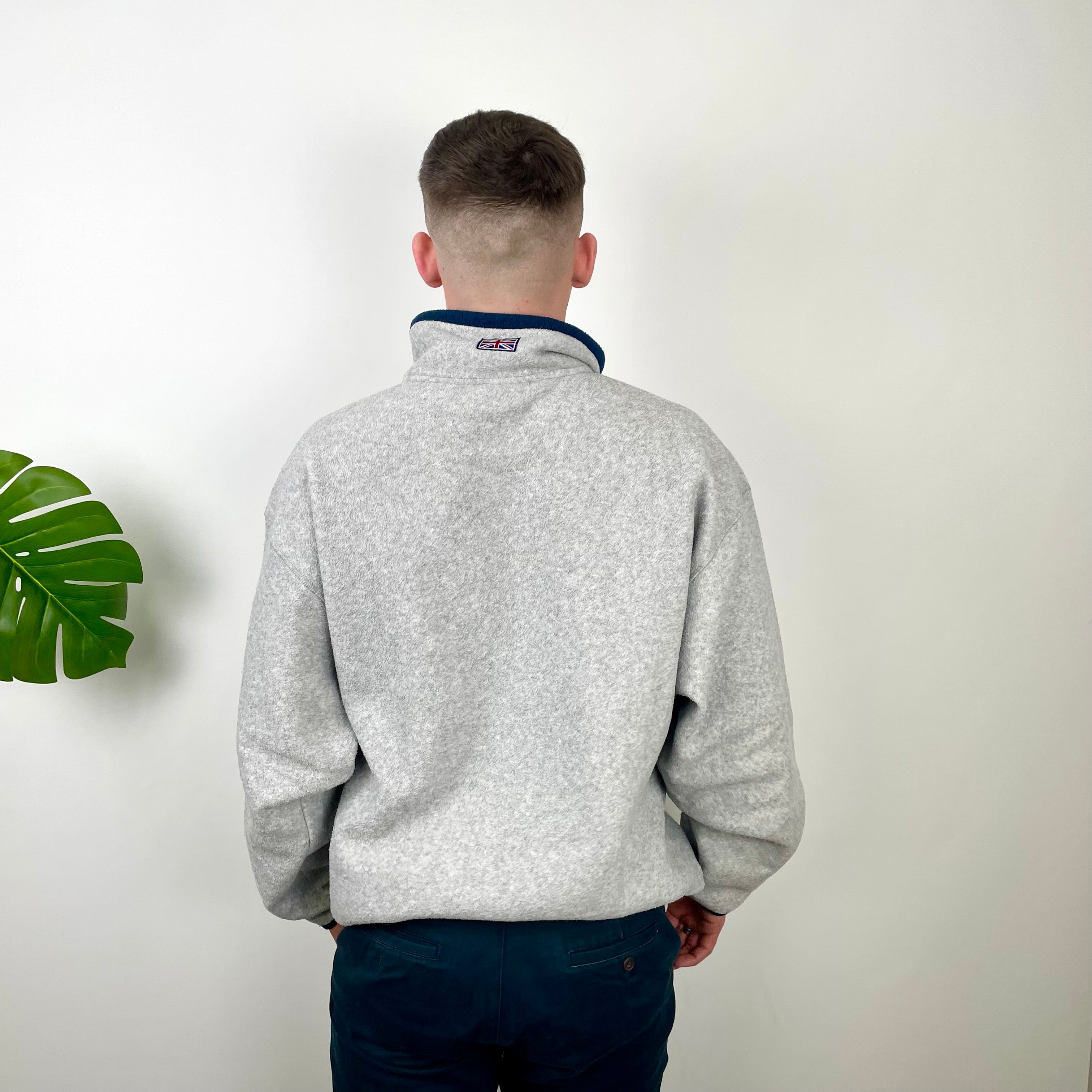 Reebok Classic RARE Grey Embroidered Spell Out Teddy Bear Fleece Quarter Zip Sweatshirt (L)