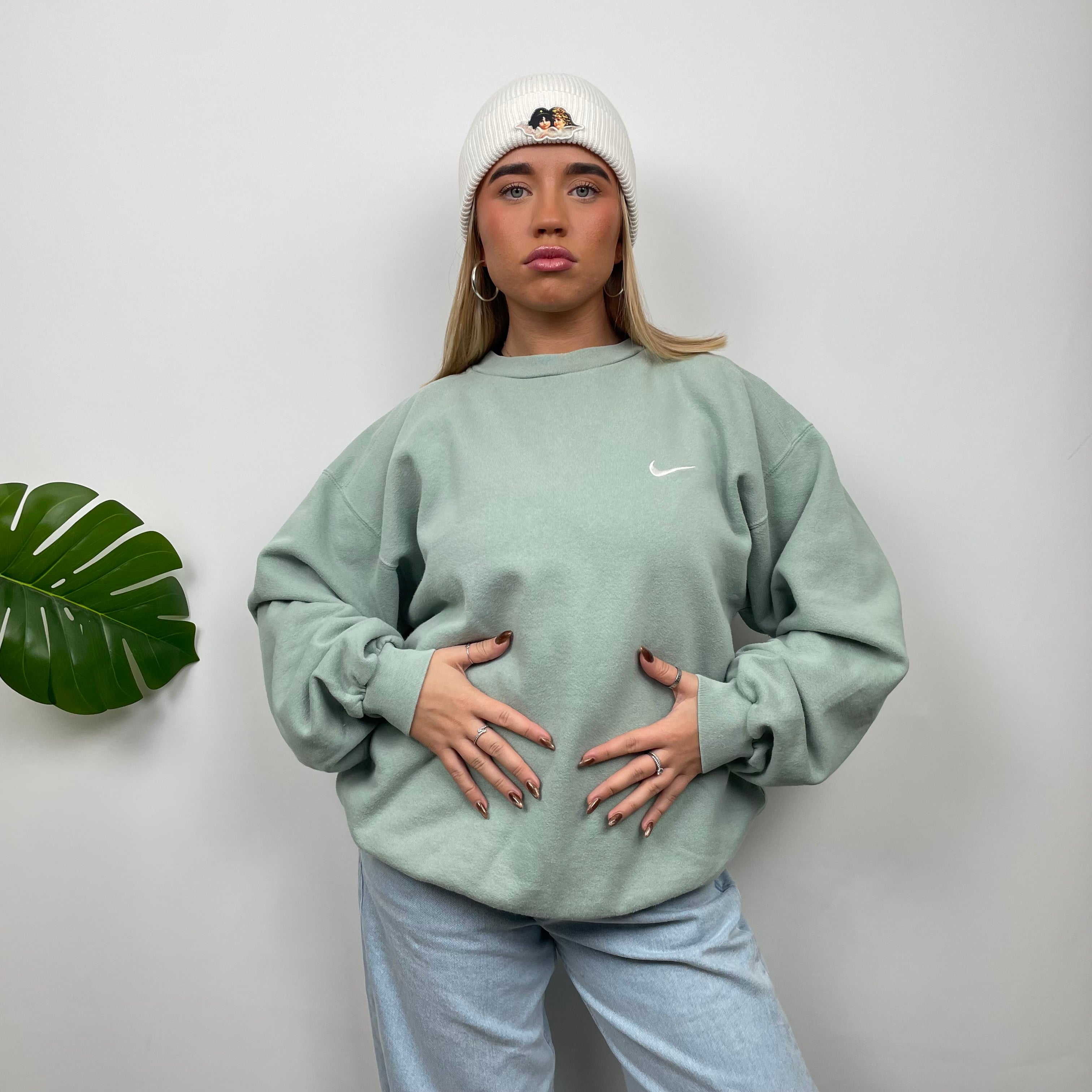 Nike RARE Mint Green Embroidered Swoosh Sweatshirt (M)