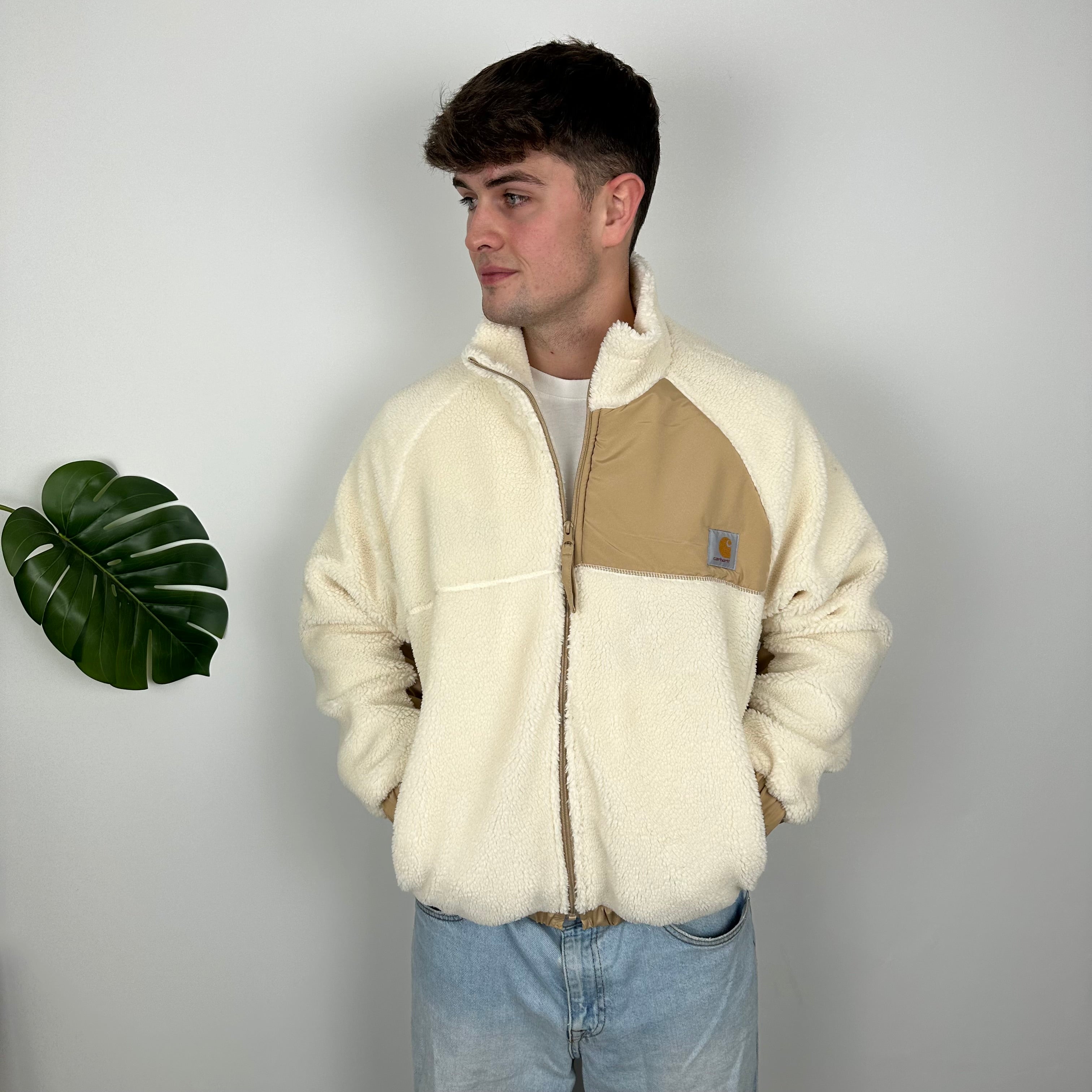 Carhartt Cream Teddy Bear Sherpa Fleece Zip Up Jacket (M)