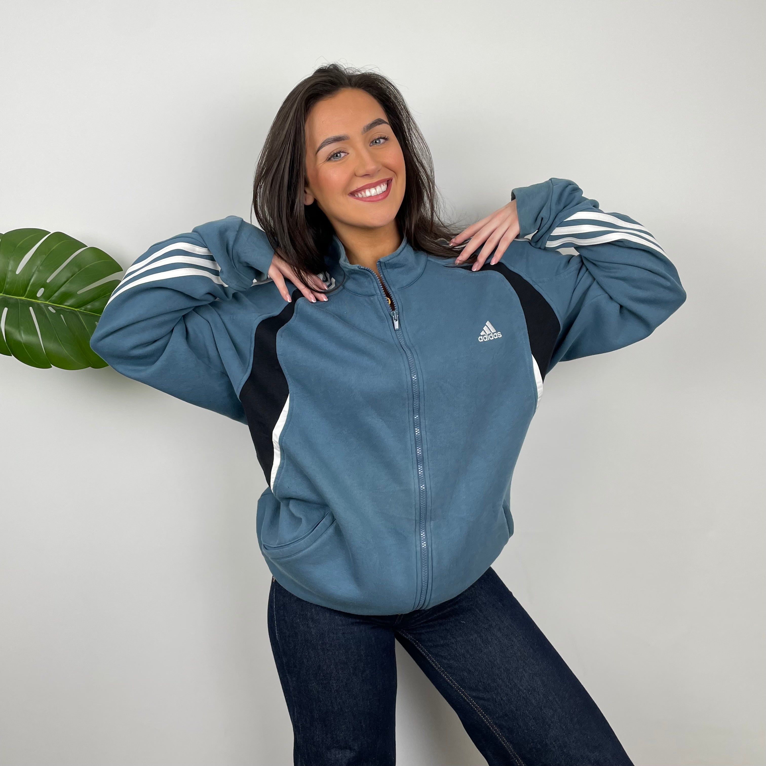 Adidas RARE Baby Blue Embroidered Spell Out Zip Up Hoodie Jacket (XL)
