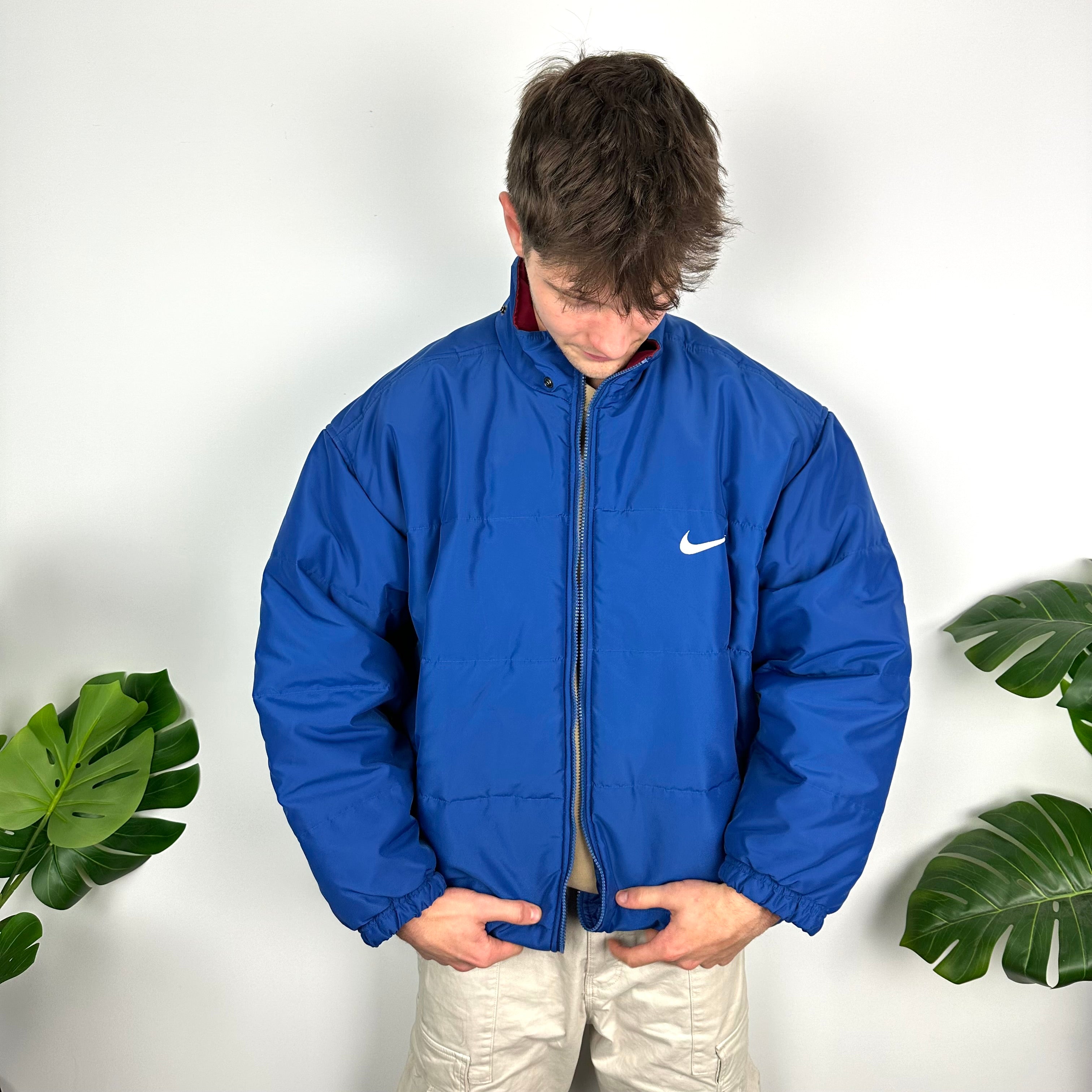 Nike Blue Embroidered Spell Out Padded Jacket (L)